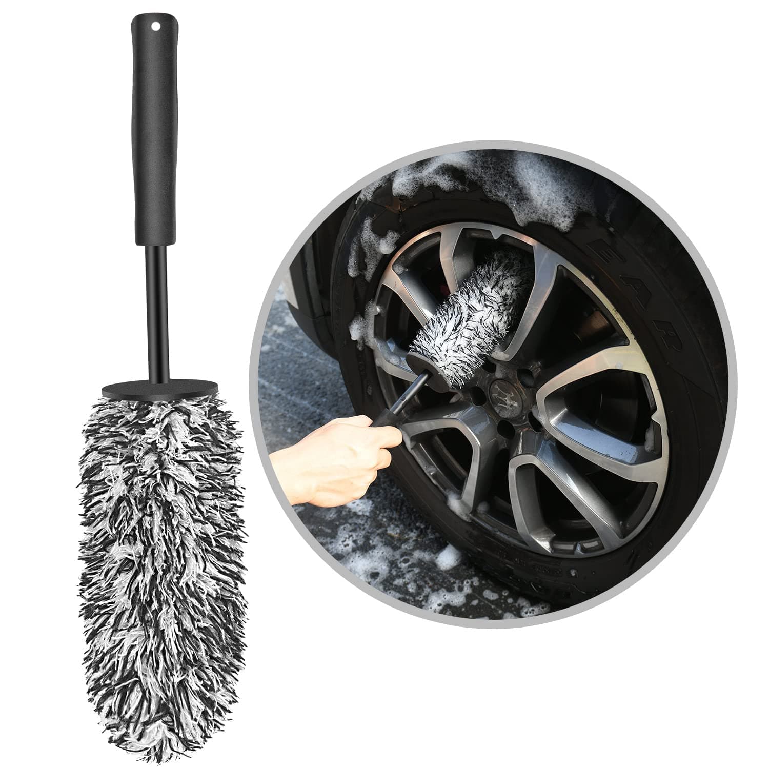 Car Wheel Brush, No Metal Wheel and Rim Detailing Brush, Large Wheel Cleaning Brush Premium Cleaner Brush, Soft Dense Alloy Wheel Brush, Suitable for Wheels and Rims of Cars/motorcycles/bicycles