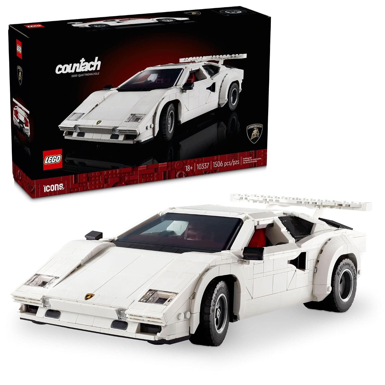 LEGO Icons Lamborghini Countach 5000 Quattrovalvole Model Car Gift for Adults, Collectible Vehicle Building Set, Scissor Doors, Trunk, Rear Hood and Detailed V12 Engine 10337
