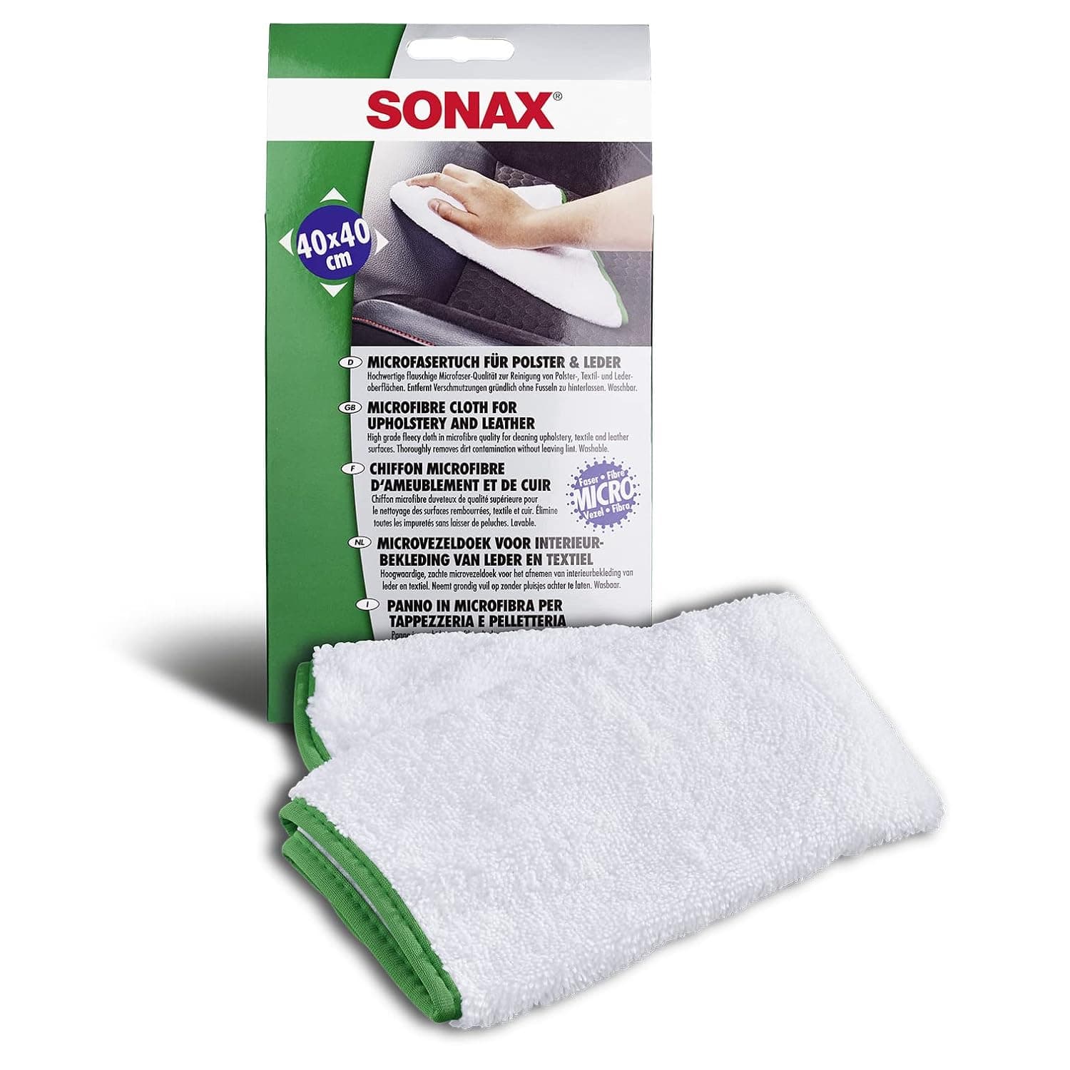 Sonax Microfibre Cloth for Upholstery and Leather (1 Piece) - the Perfect Cleaning Accessory for the Interior of Your Car. 40cm X 40cm, Washable up to 60°c | Item No. 04168000