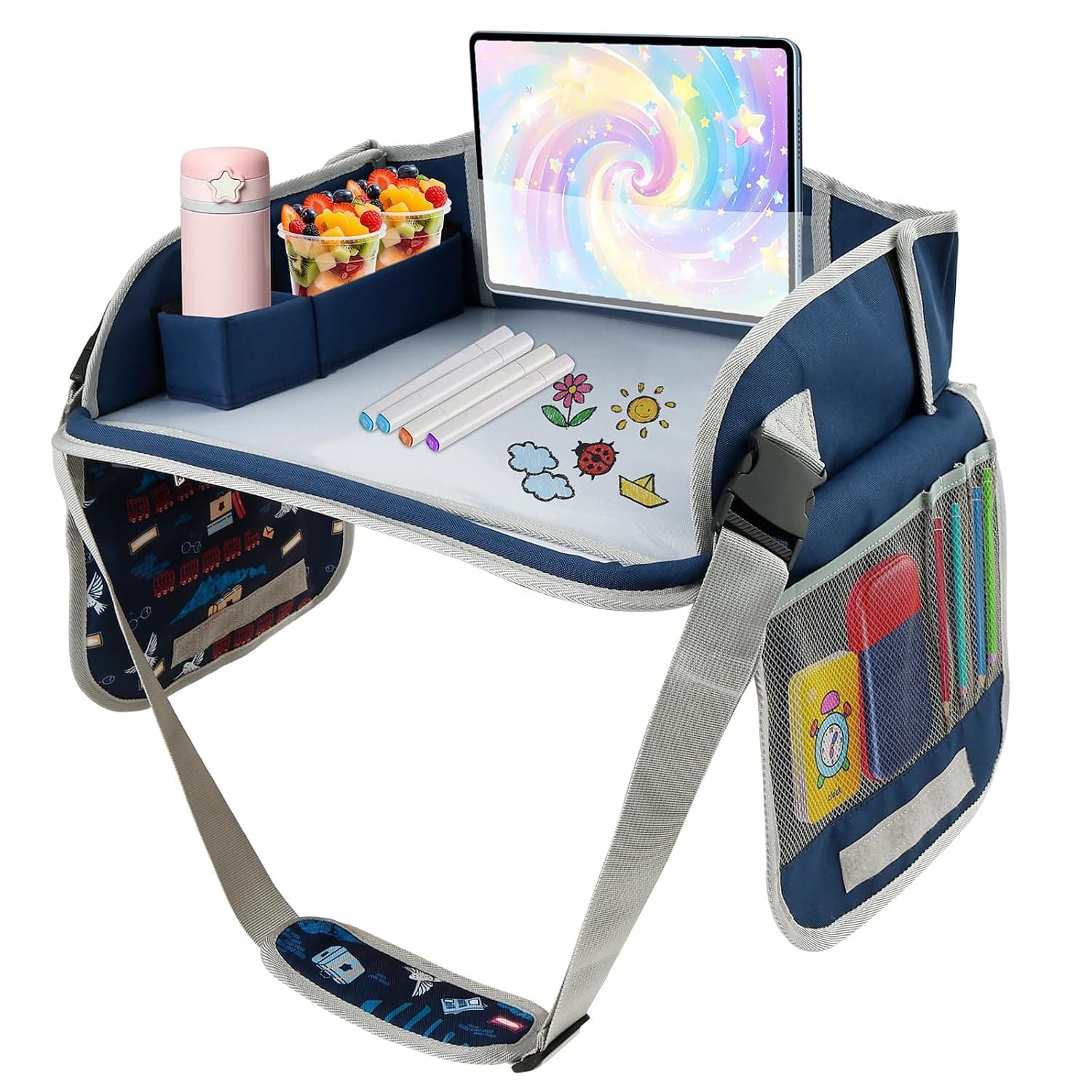 Car Tray Table for Kids Cars Seat Travel Tray Portable Drawing Board Play Pallet Cars Seat Detachable Lap Trays Carseat Table Trays for Kids in Car Airplane Activities Toddler Travel Accessories(Navy)
