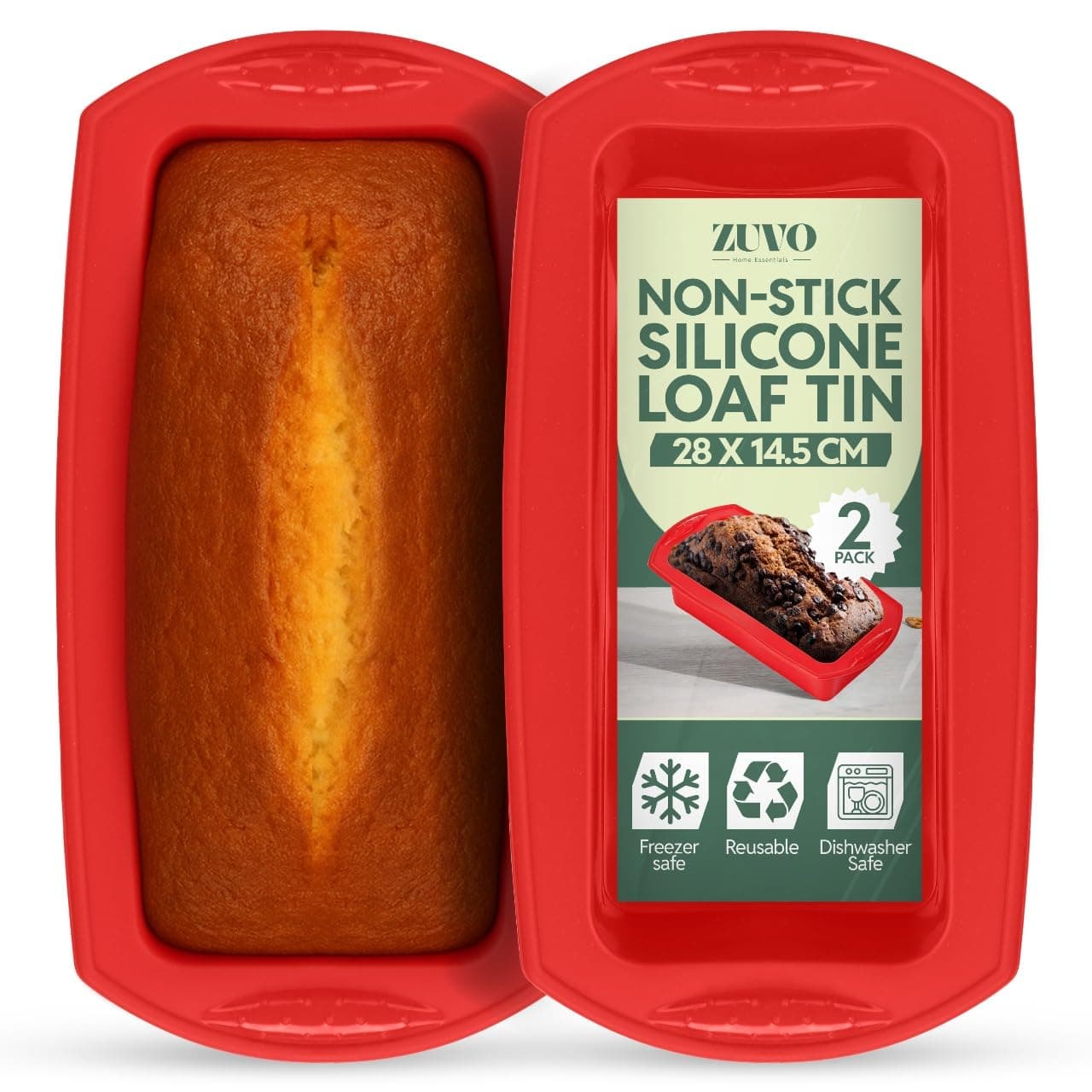 Zuvo - Silicone Loaf Tins (2 Pack) – 2lb Non-Stick Bread Tins for Baking,Bread Pans for Cakes, Banana Bread, Meatloaf – Oven, Freezer, Microwave & Dishwasher Safe
