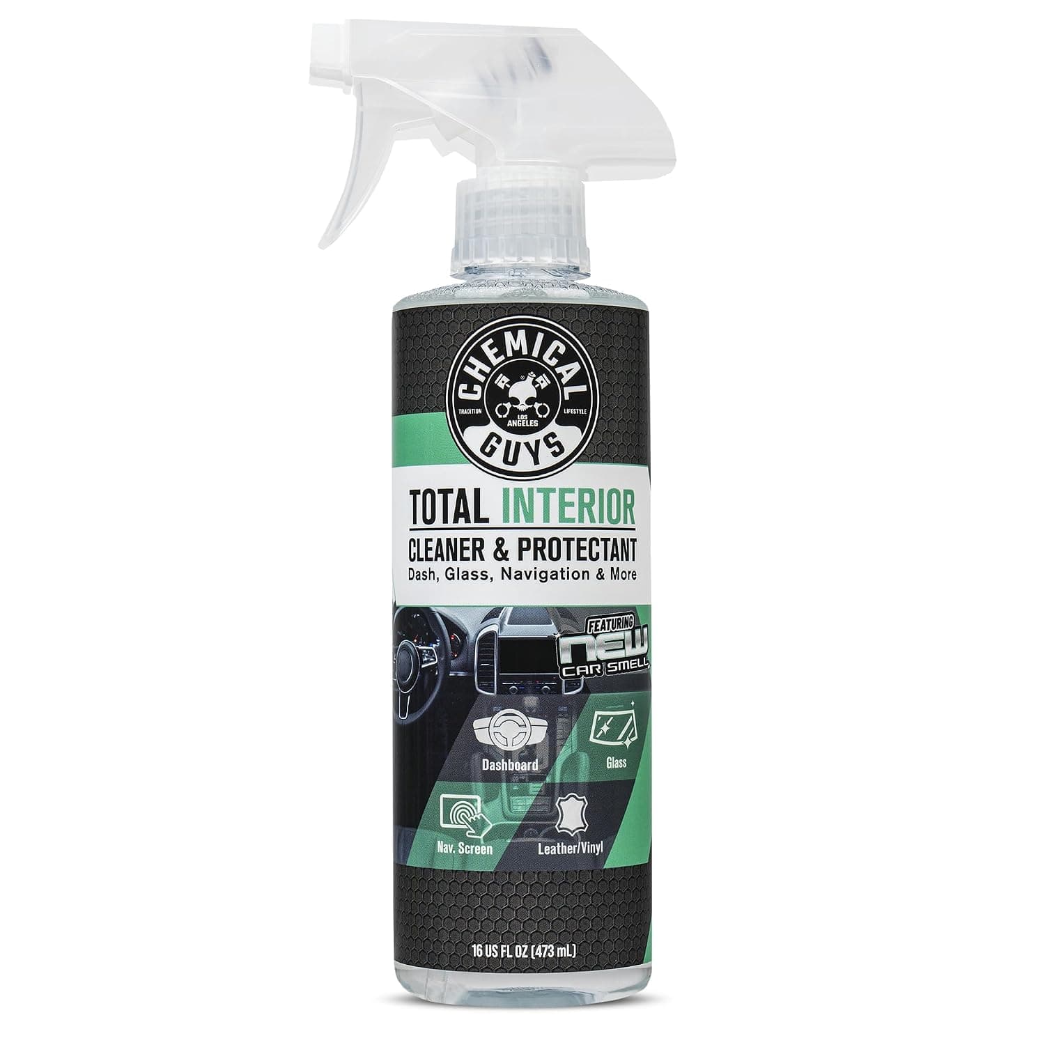 Chemical Guys SPI23416 Total Interior Cleaner and Protectant, New Car Smell, (Safe for Cars, Trucks, SUVs, Jeeps, RVs & More) 16 fl oz | Cleans leather, vinyl, plastic and glass in one step with a fresh new car scent and a factory-style finish