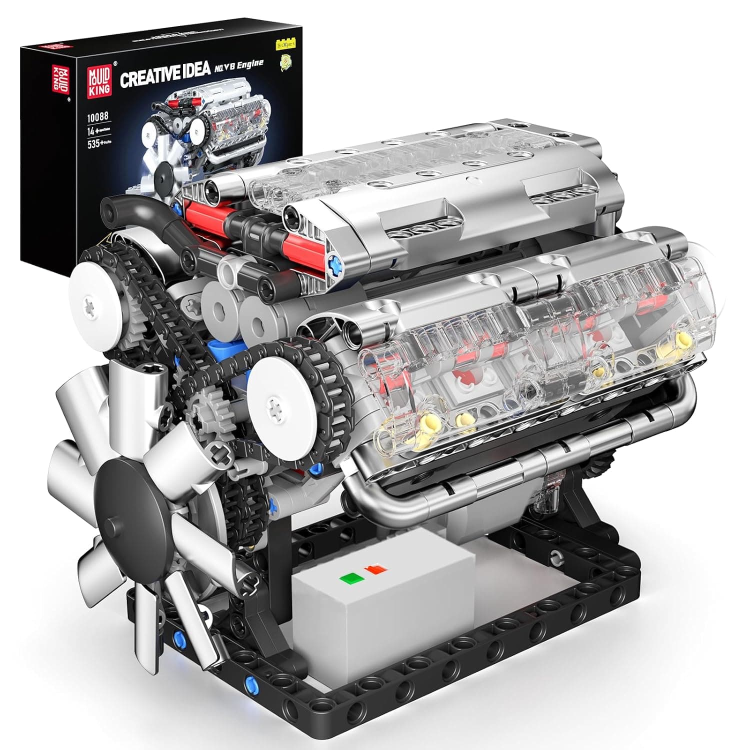 Mould King 10088 Technik Engine Building Blocks Model, Engine Model Kit Clamping Blocks for Adults, MOC Petrol Engine as Toy/Gift/Collectibles (552 Pieces)
