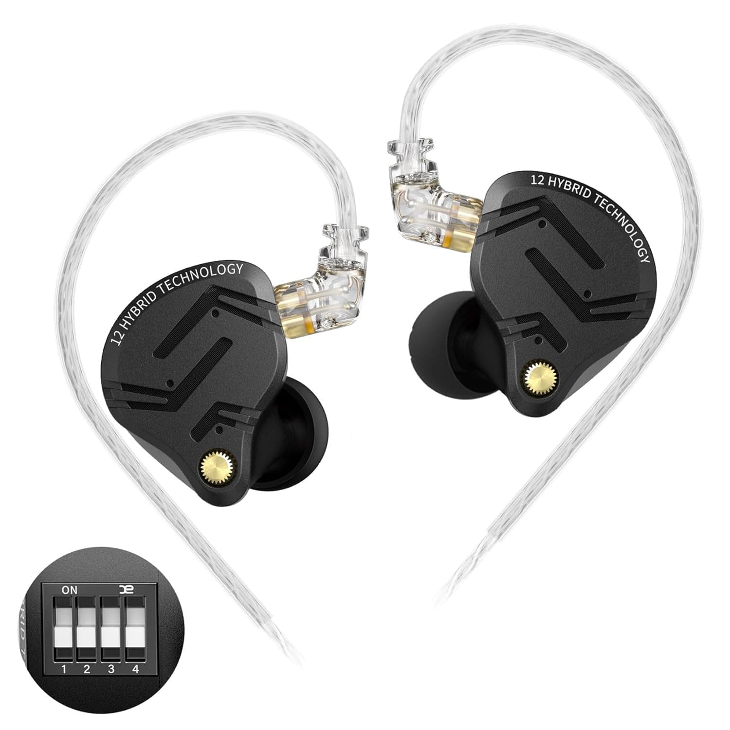 KZ ZS12 PRO X in Ear Monitor, IEM Earphones, 1DD+5BA Hybrid Wired Earbuds, KZ Gaming Earphones,Best in Ear Headphones with 2PIN Cable for Audiophile (Dark Black,Tunable Version, NO Microphone)