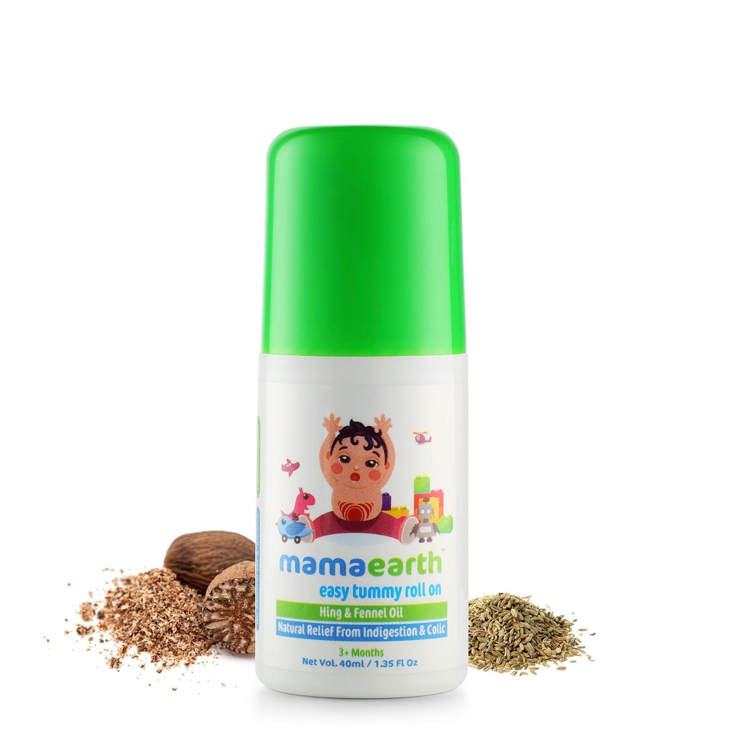 Mamaearth Easy Tummy Roll-On for Babies & Kids | With Hing, Fennel, Ginger & Peppermint Oil | Soothes Colic, Gas, Indigestion & Bloating | Toxin-Free, Made Safe Certified, 3+ Months | 40ml