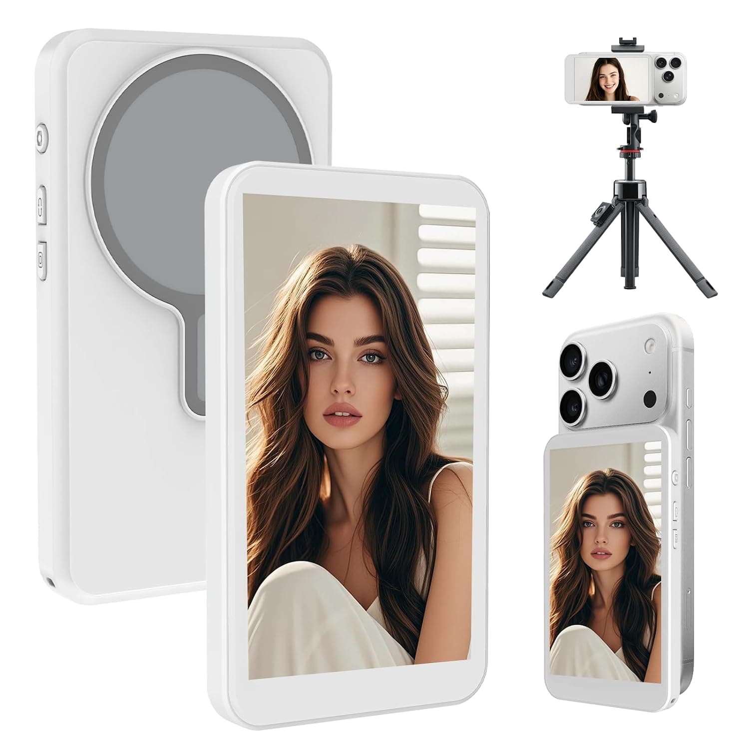 2.7 Inch Magnetic Phone Vlog Screen, High Sensitivity Touchscreen Rear Camera Selfie Monitor, Wireless Magnetic Attachment Screen Casting for TikTok YouTube Vlog Recording