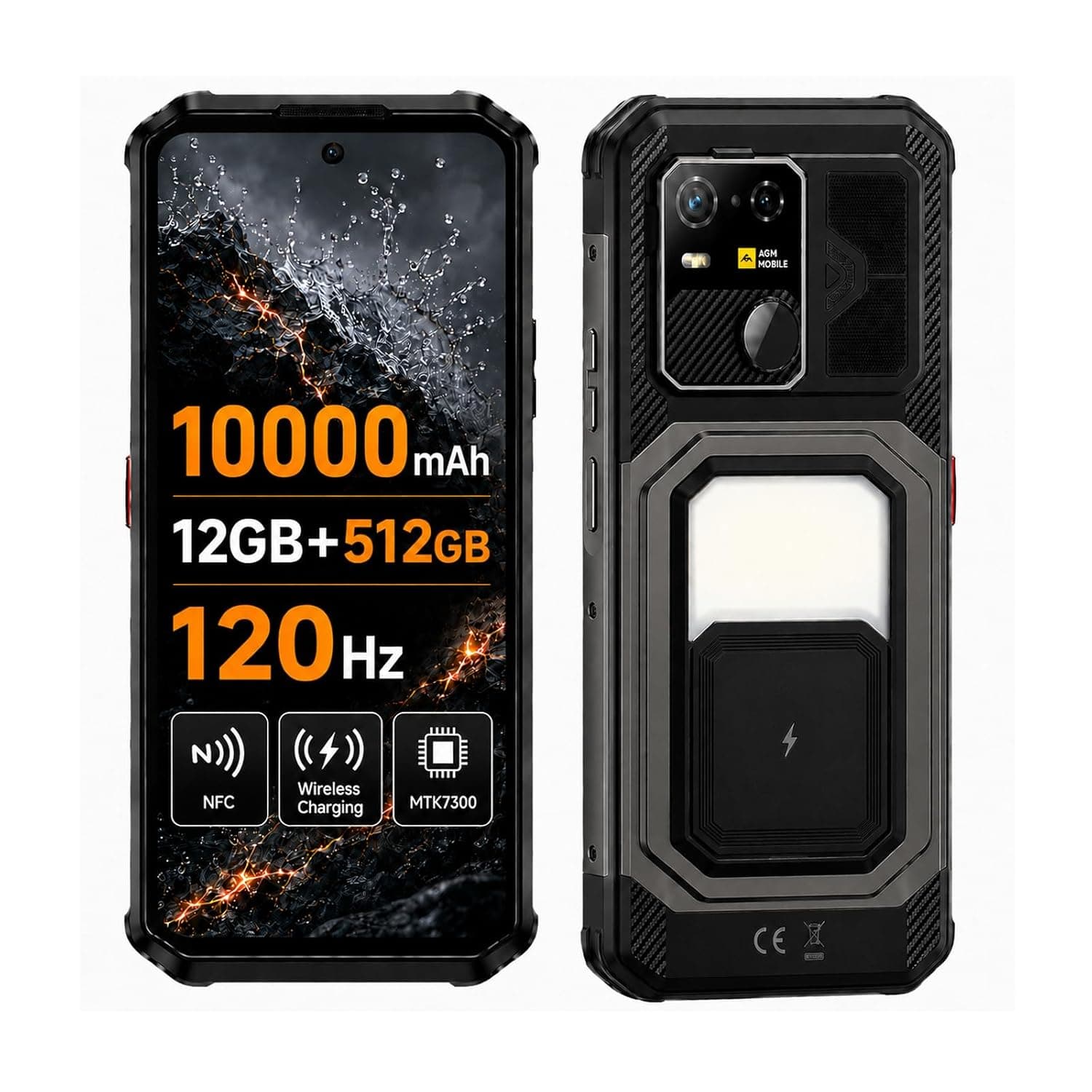 AGM G3 Unlocked 5G Rugged Smartphone, Android 15 MTK Dimensity 7300, 6.72" FHD+ 120Hz Display, 12+12GB RAM + 512GB ROM + 1TB TF, 10000mAh, PD Fast/Wireless Charging, NFC/116dB Speaker/Camping Torch