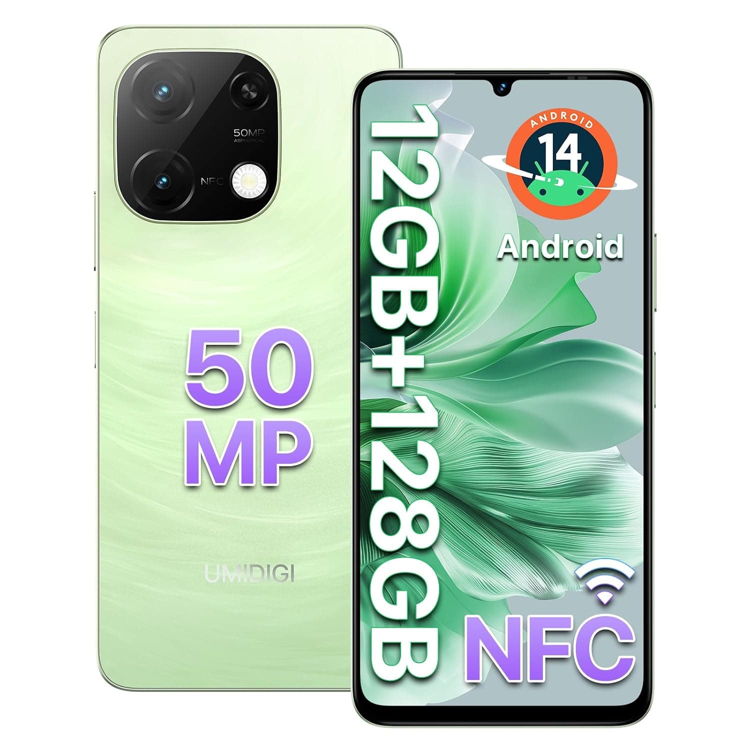 UMIDIGI G9C Android 14 Unlocked Cellphone,Octa-core 12GB +128GB Expand 1TB Unlocked Smartphone,6.75" HD+ 90Hz,5000mAh Battery,50MP Camera,4G Dual SIM,GPS, BT 5.4,NFC,AI Face Unlock,Warranty,Green