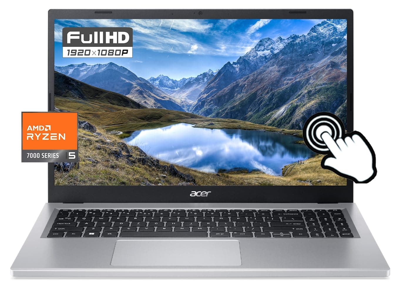 acer Aspire 3 Touchscreen 15.6" FHD Laptop 2023 Newest, AMD Ryzen 5 7520U Quad-Core Processor, 16GB LPDDR5 1TB SSD, WiFi 6, Bluetooth 5.2, HD Webcam, HDMI, Silver, Windows 11, GM Accessory