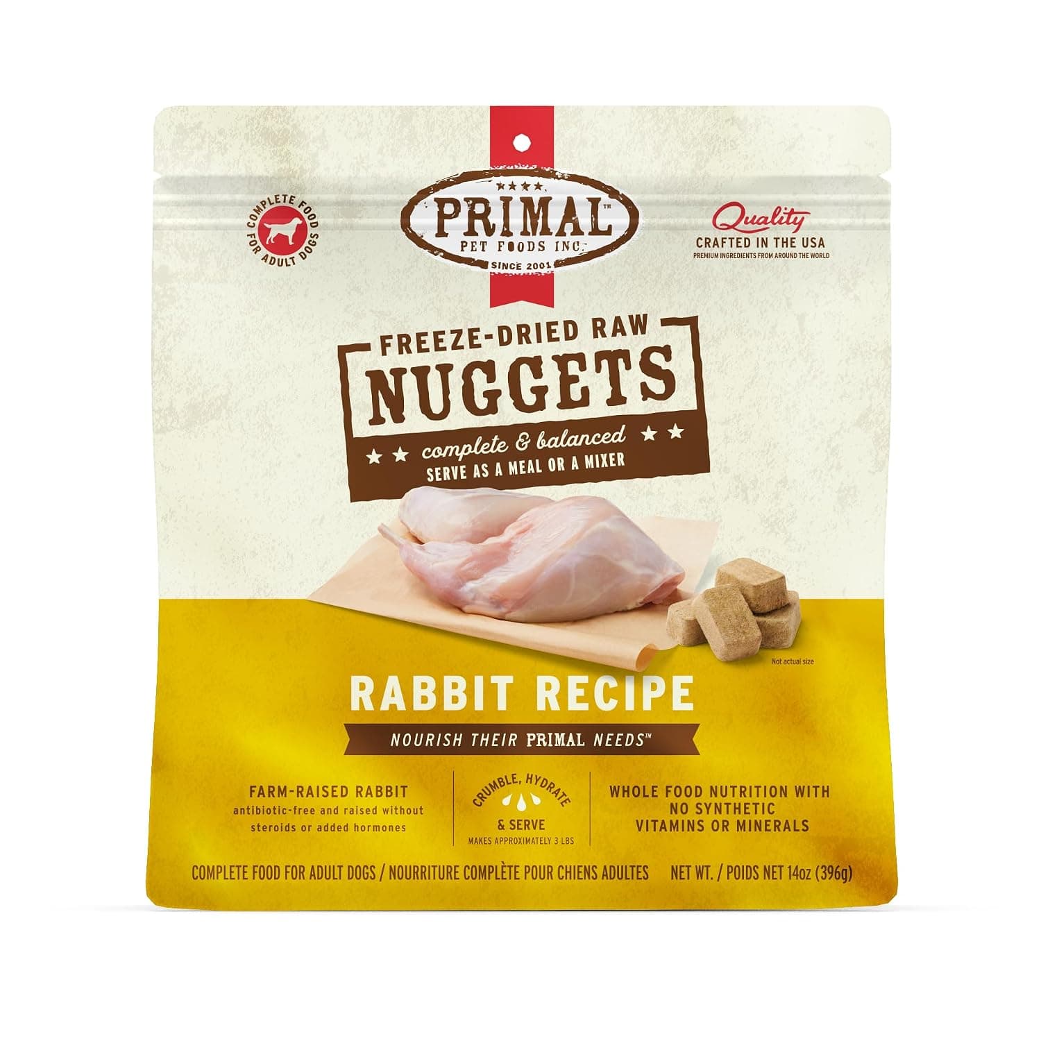 Primal Freeze Dried Raw Dog Food Nuggets, Rabbit, 14 oz