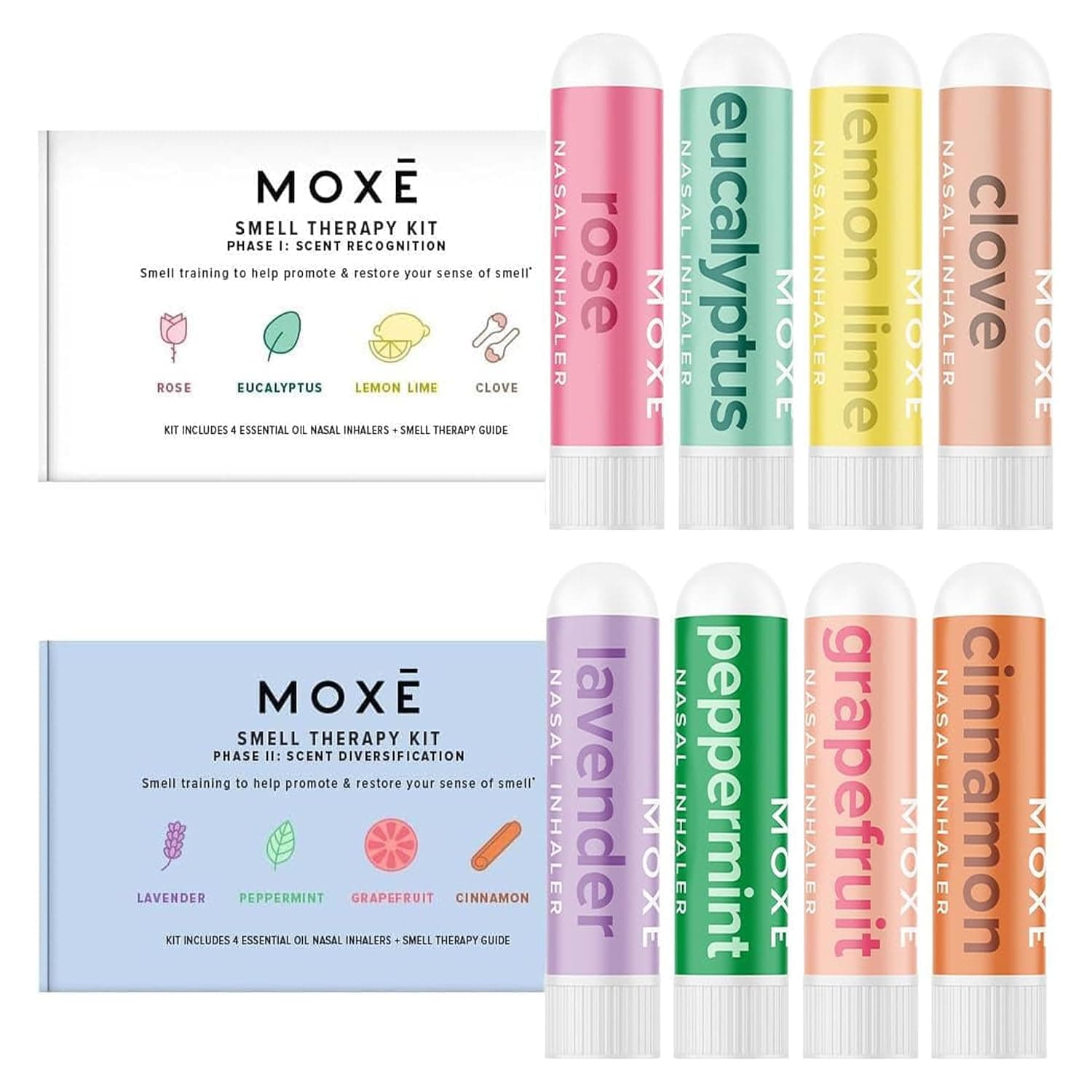 MOXĒ Smell Training Kit, 8 Essential Oils, Olfactory Regeneration, Helps Restore Sense of Smell, Natural Therapy for Smell Loss (Phase 1 & Phase 2 Bundle)