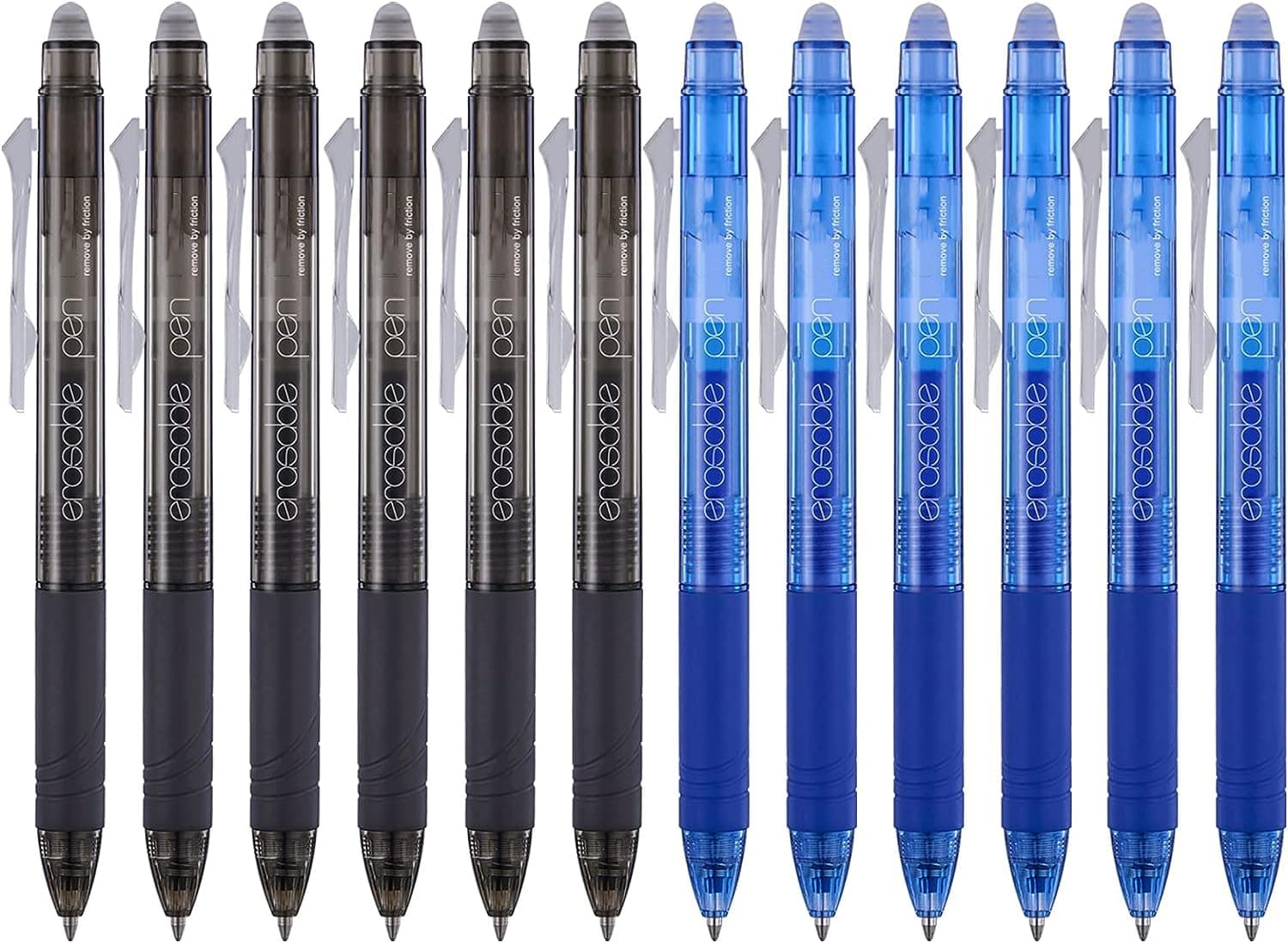 Retractable Erasable Gel Pens Clicker, Fine Point 0.7 mm, No Need for White Out, 6 Black/6 Blue Ink for Drawing Writing Planner and School Supplies (Black/Blue)