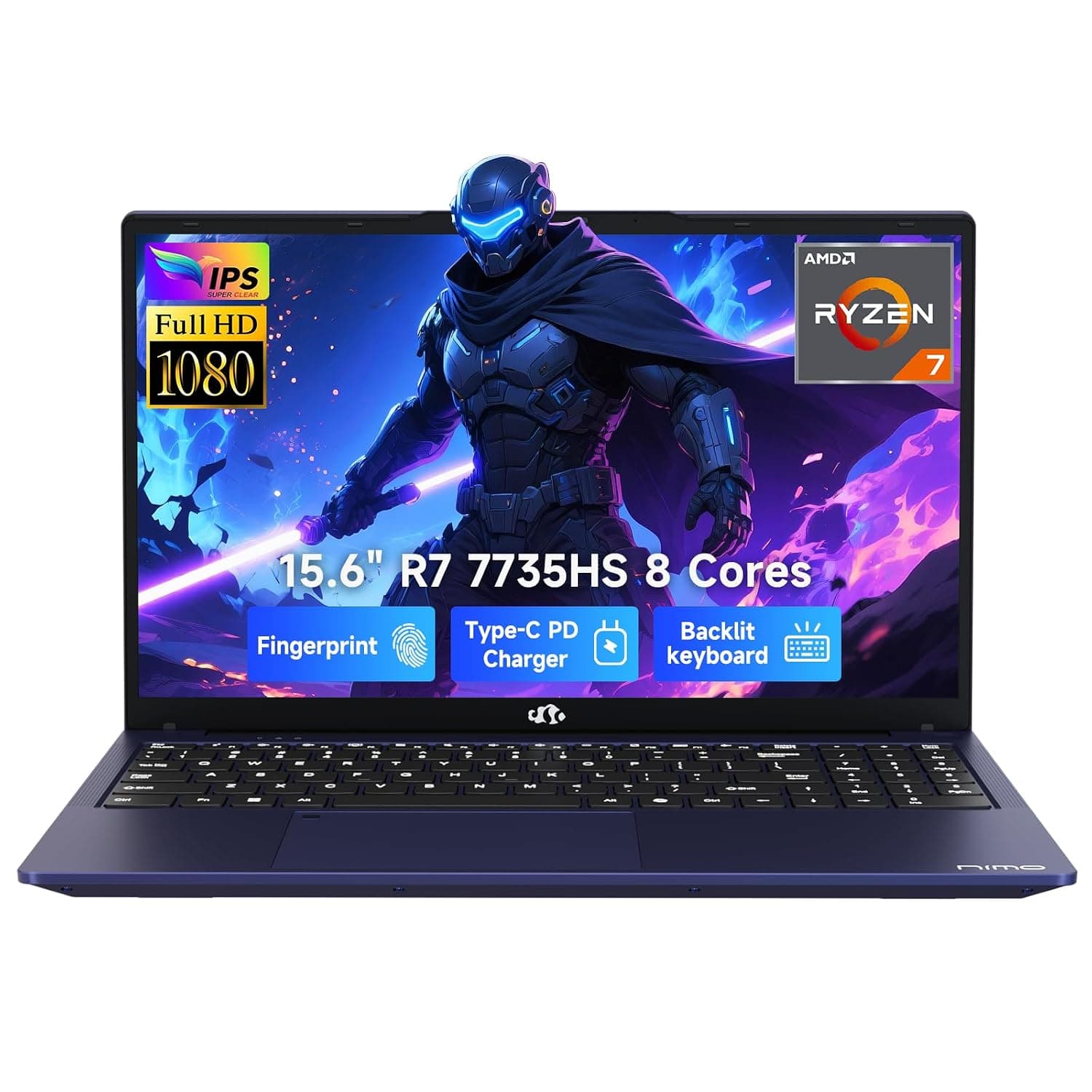 NIMO Thin & Light Gaming Laptop, 15.6" FHD IPS Display, R7 7735HS(Up to 4.75 GHz, Beat i7-12650H) Computer with 32GB DDR5 RAM 2TB SSD, 180° Vewing, Radeon 680M, Portable for Business, College