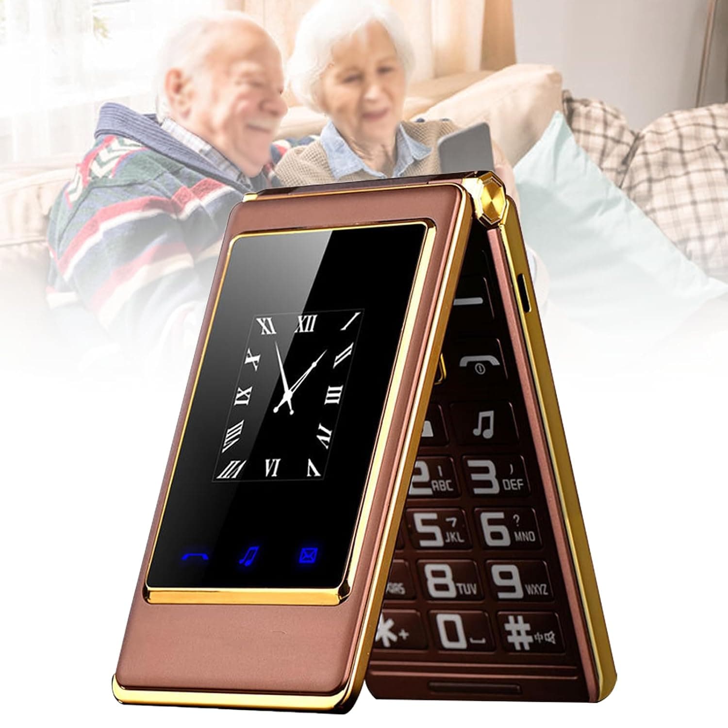 Basic Mobile Phones for the Elderly and Kids, Unlocked Dumb Phones, Cell Phones Without Internet - with Big Buttons, MP3, MP4, Camera, Flashlight, SOS,Brown