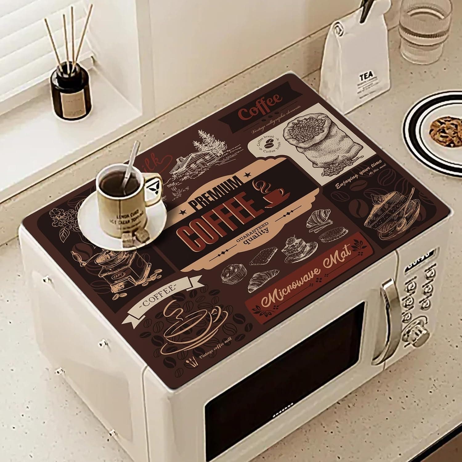 Rubber Mat for Microwave Top Cover, No-wash Erasable Waterproof Cover Mat, Non Slip Nonstick Heat Resistant Microwave Kitchen Counter Protector Mat, Air Fryer Pad for Counter Heat Resistant, 18"x14"