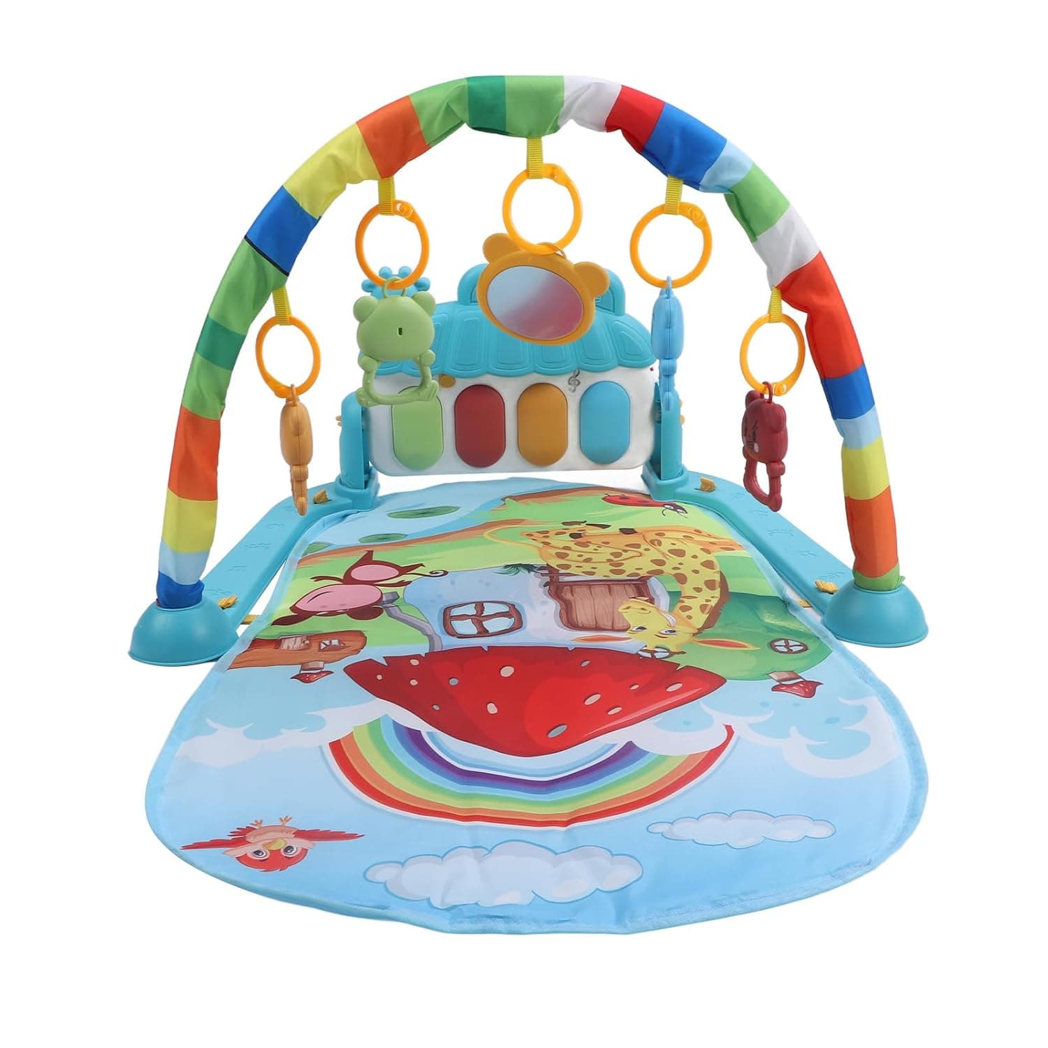 Cryfokt Baby Kick Play Piano Gym Mat for Newborns Soft Fabric Early Development Toy 28.35x15.75x18.5in (Mushroom Animal Pattern)