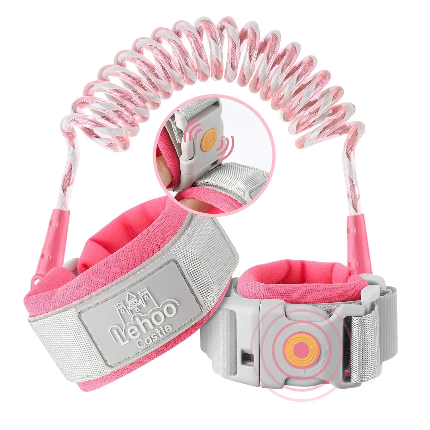 Lehoo Castle Wrist Reins for Toddlers, 1.5M Child Wrist Strap Safety with Induction Lock, Anti Lost Wrist Link Toddler, Toddler Reins for Walking(Pink)
