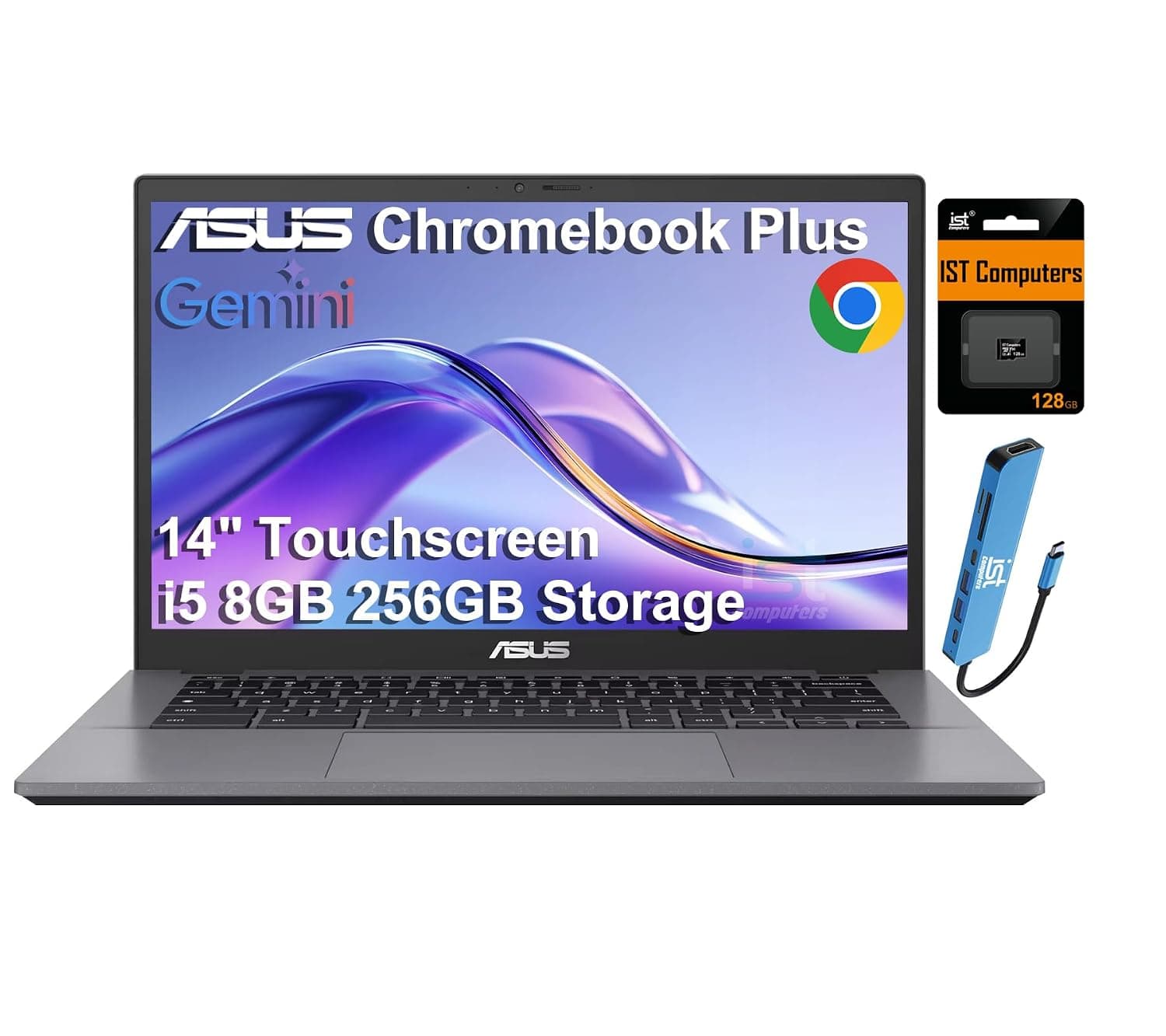 ASUS Chromebook Plus CX34, 14" FHD Touchscreen, Intel i5-1335U, 8GB RAM | 128GB Storage + 128GB SD Card, Laptop for Enterprise Business, Student, 1080p Webcam, IST HUB, Gemini AI, Wi-Fi 6E, Chrome OS