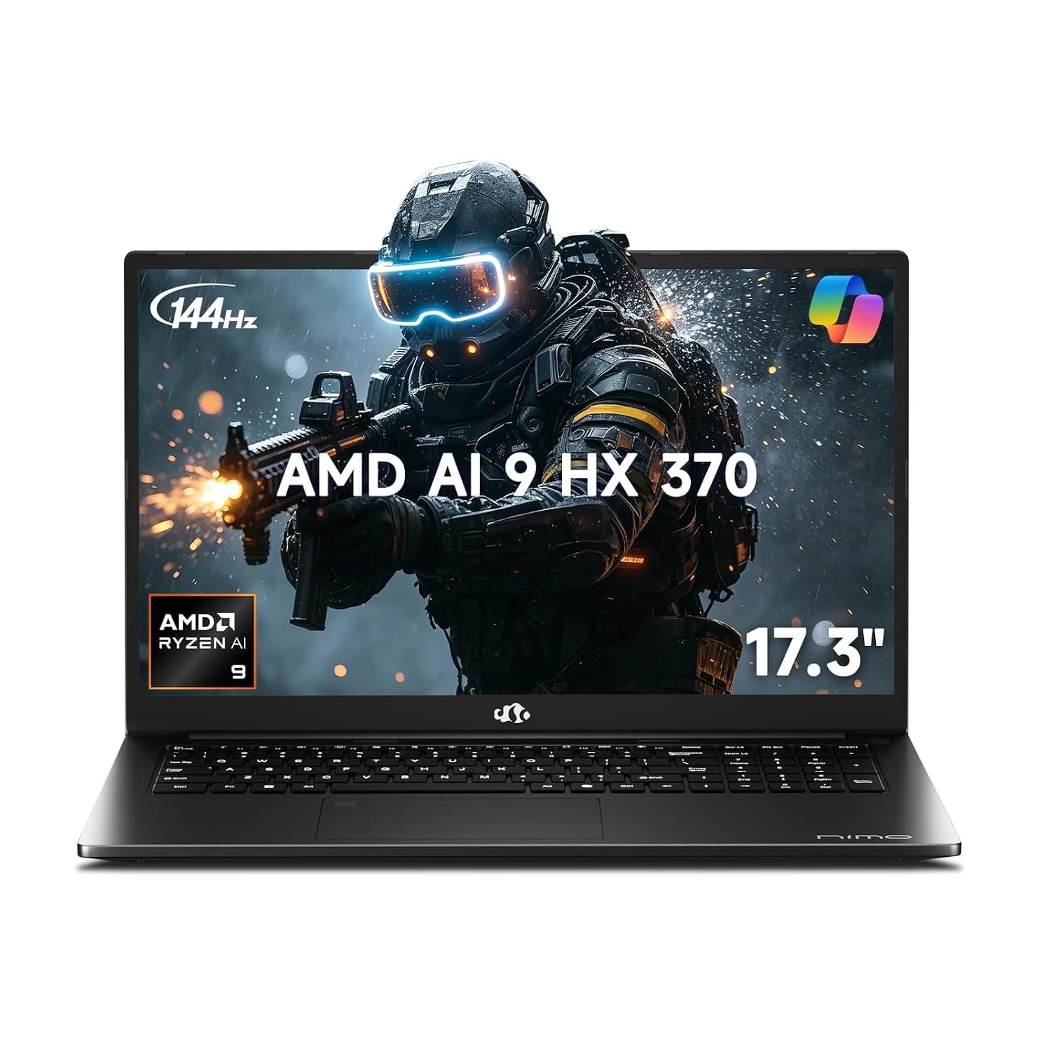 NIMO 17.3" AI Laptop, 12 Cores Ryzen AI 9 HX 370 32GB RAM 1TB SSD (Beat Ultra 9 285H Up to 5.1GHz) Radeon 890M, 100W PD, 144Hz FHD, Backlit KB, USB 4.0 for Gamers & Content Creators 2-Yr Warranty