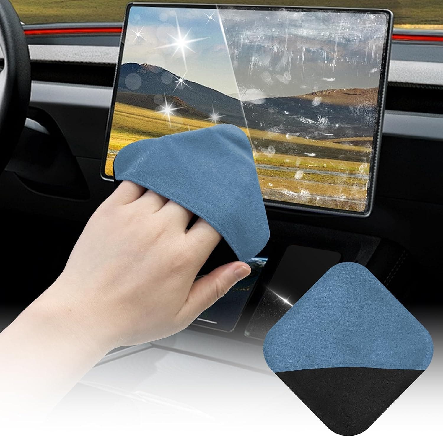 ALMEKAQUZ Car Screen Cleaner, Vehicle Touchscreen Microfiber Cleaning Cloth, Touch Screens Clean Wipes Cars Interior Accessories, Universal for Tesla Dashboard Display (Blue)