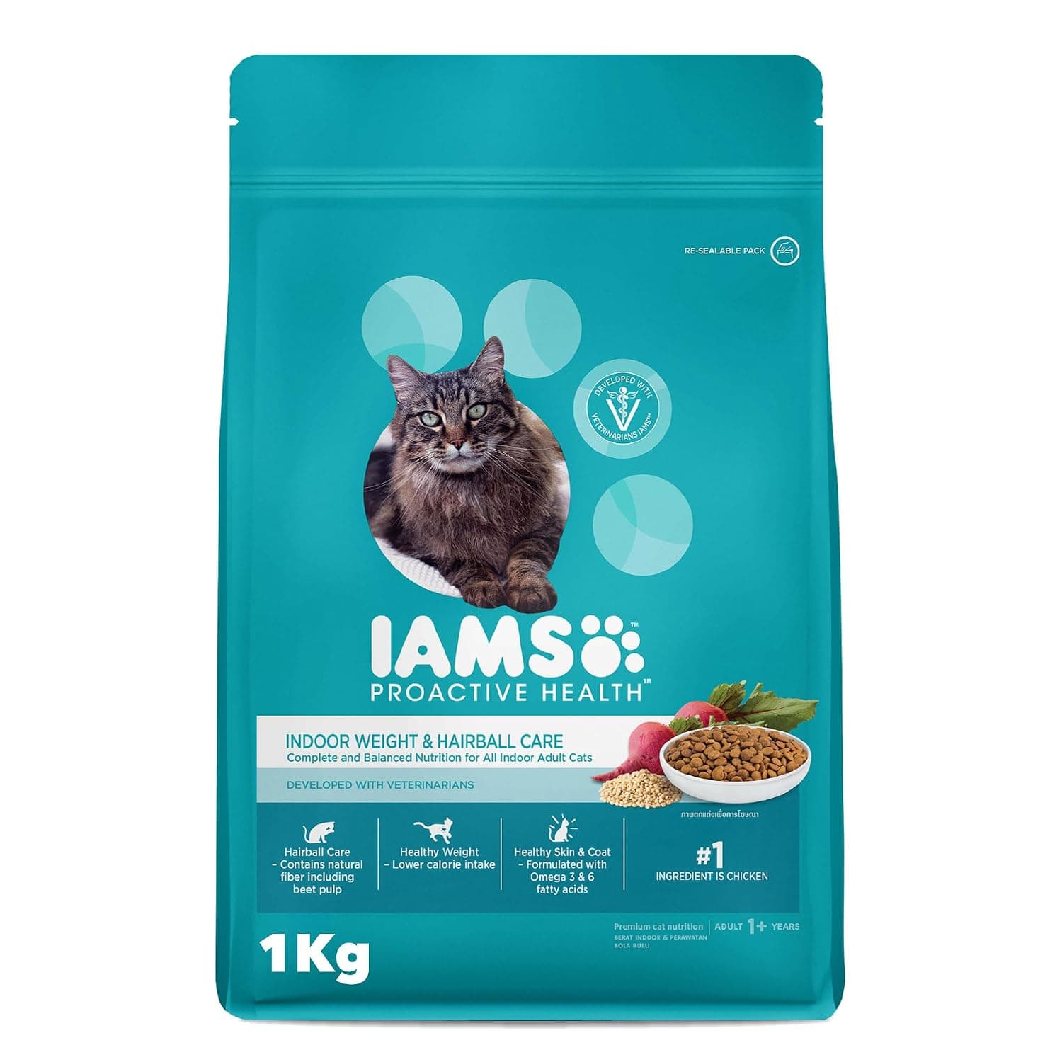 IAMS Cat Dry Food Healthy Adult Indoor Weight & Hairball Care, 1 kg