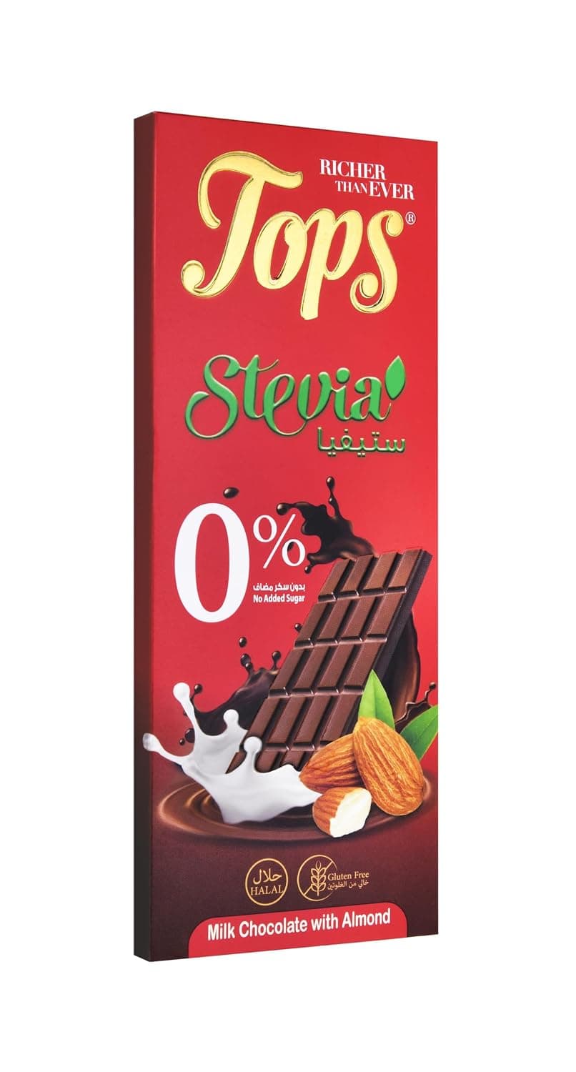 Tops Sugar-Free Almond Chocolate Bar With Stevia –50G | No Added Sugar, Naturally Sweetened, Keto & Diabetic-Friendly, Premium Roasted Almonds In Smooth Chocolate