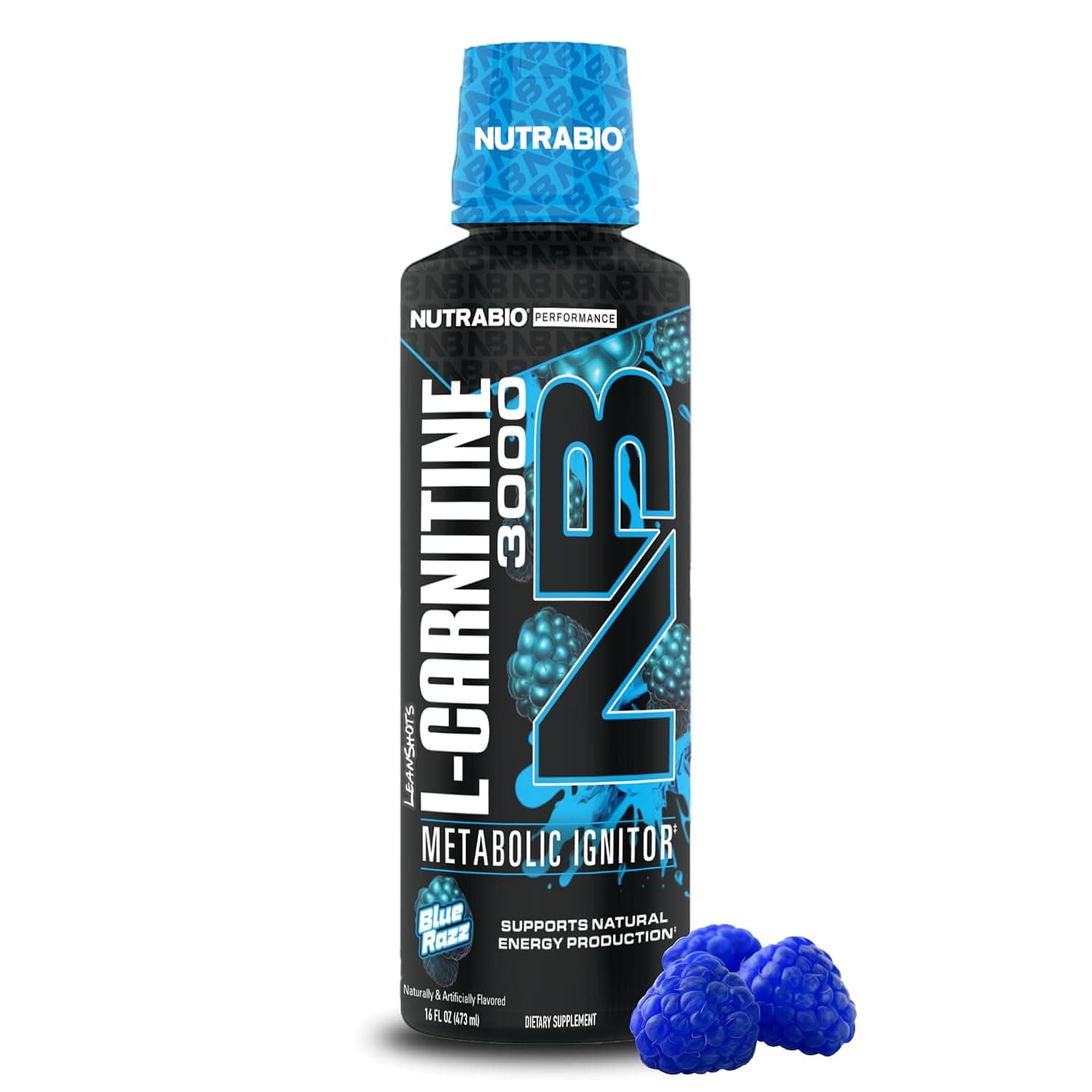 NutraBio – L-Carnitine Liquid Shots – 3000mg – 10mg of Vitamin B-5 – Zero Carbs & Sugar - 31 Servings - Blue Razz - Non-GMO - Gluten Free
