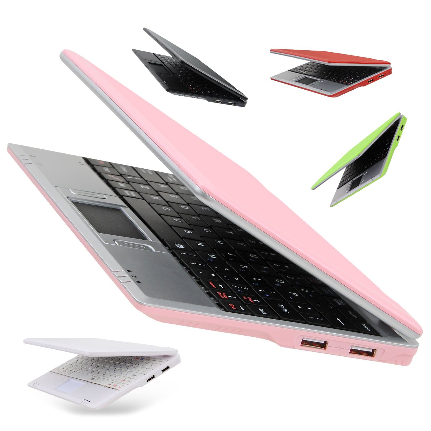 7 Inch Portable Mini Computer Laptop PC Netbook for Kids Android 12 Quad Core 32GB WiFi Built in Camera YouTube Flash Player (Pink)