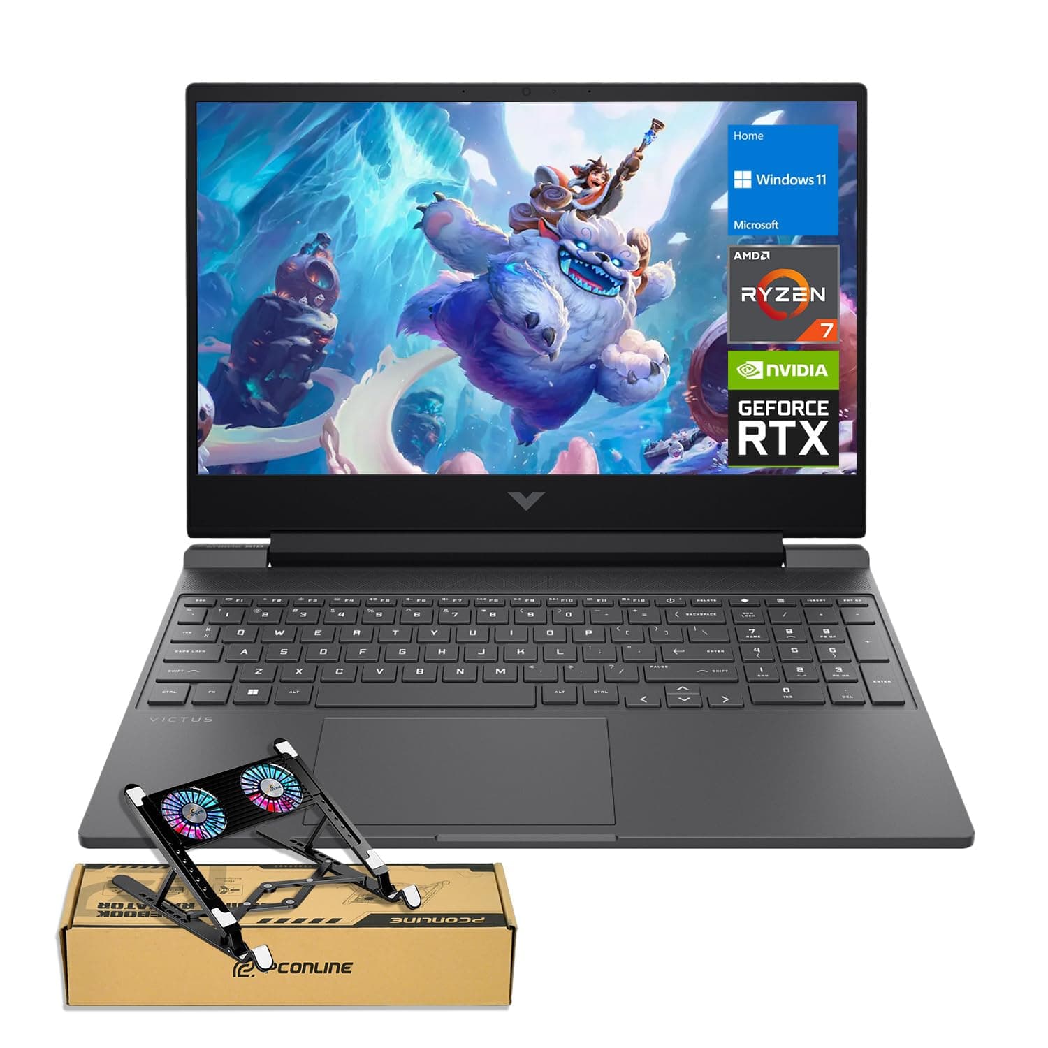 HP Victus RTX 4050 AI Gaming Laptop with Copilot, 15.6 FHD 144Hz, AMD Ryzen 7 7445HS(Beats Intel i7-13700), NVIDIA RTX 4050, 32GB DDR5 RAM, 1TB SSD, Backlit KB, Bundle with PCO Laptop Cooler