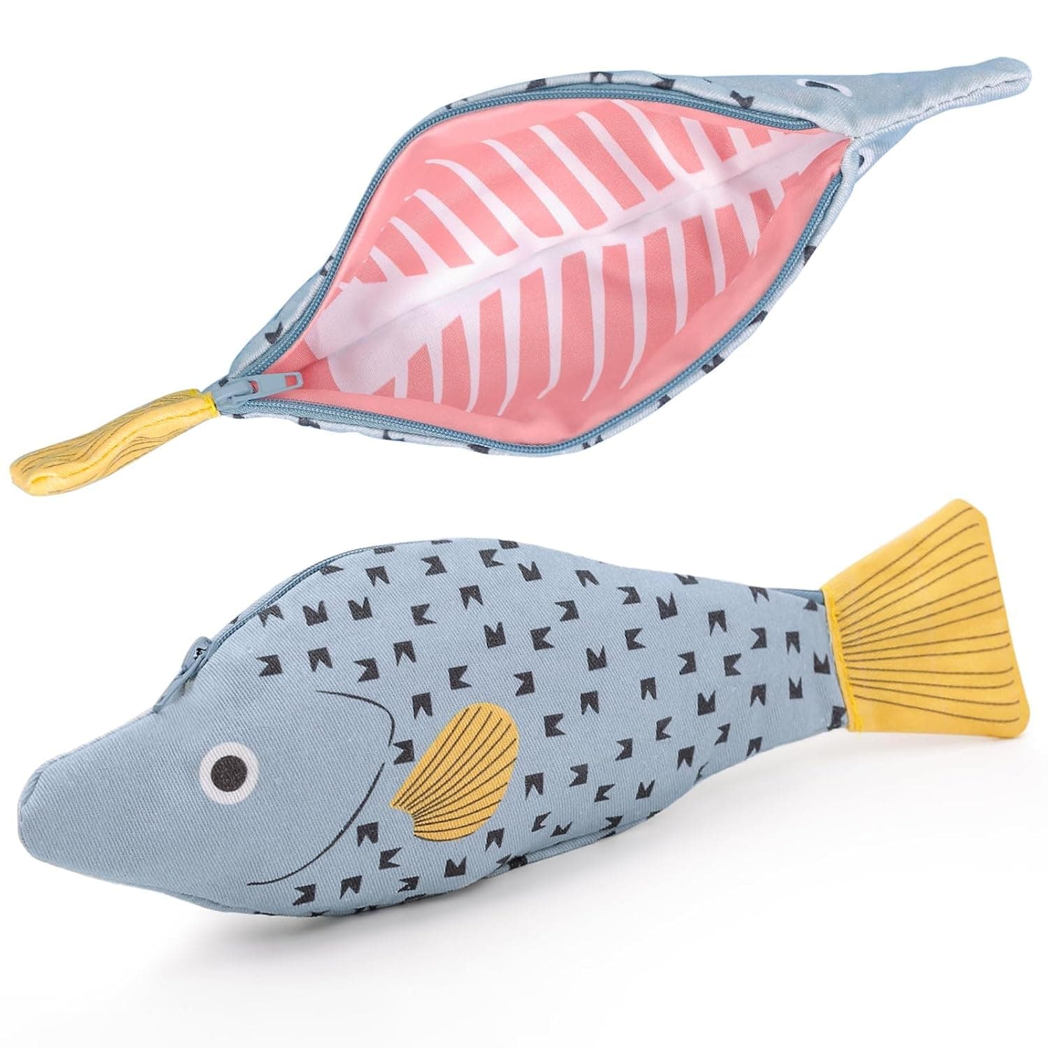 Cute Fish Shape Pencil Case with Realistic Fishbone Lining, Funny Animal Pen Bag & Coin Purse, Multifunctional Stationery Organizer for Students & Office, 11.4x3.9", Gray