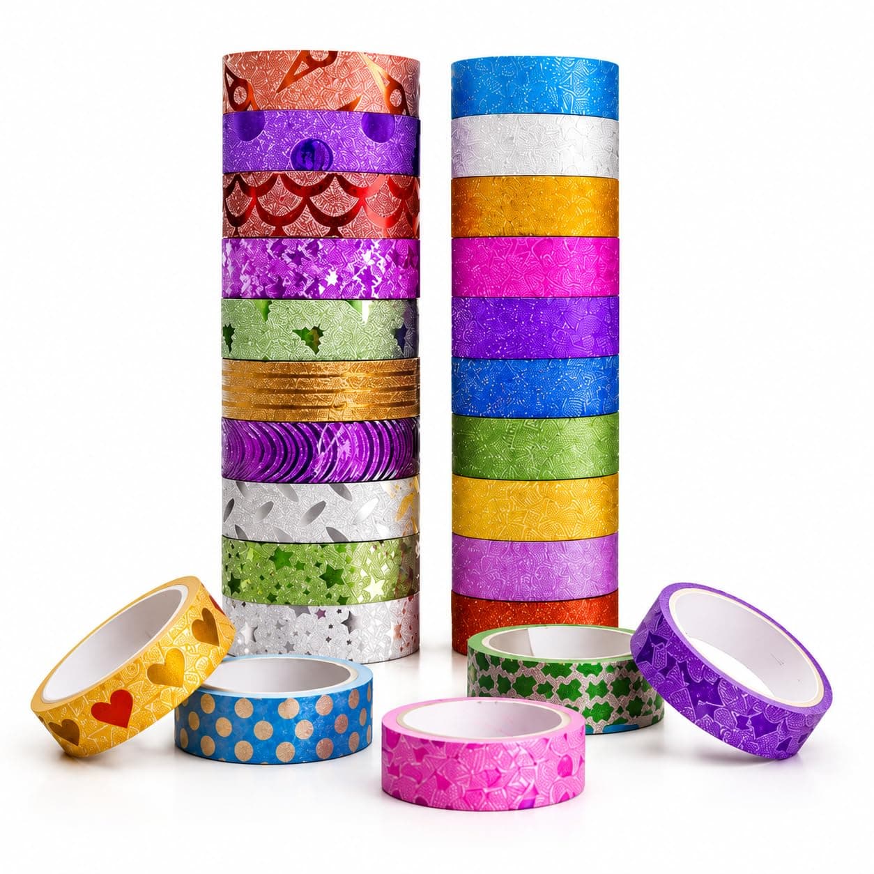 Kidivo Glitter Tape Roll Set for Decorative Arts Crafts and DIY Gift Wrapping Supplies (2 Rolls, 24 Pieces), Multicolor