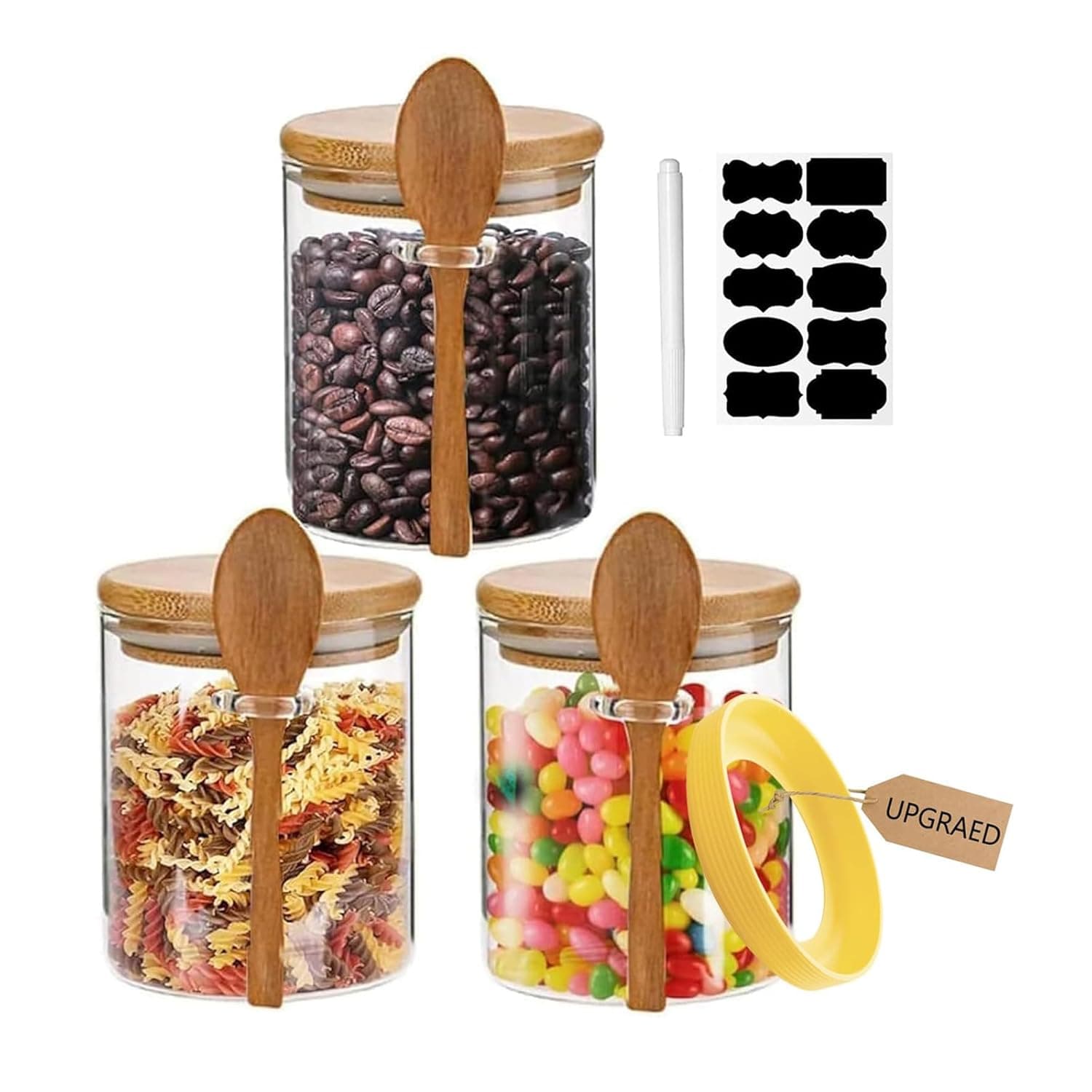 Glass Jars with Airtight Lid and Spoon,Glass Food Storage Jars Containers,Overnight Oats Containers with Lids,Decorative Kitchen Jars for Coffee/Tea/Sugar/Spice,Bath Salt Containers 15Oz/450ML