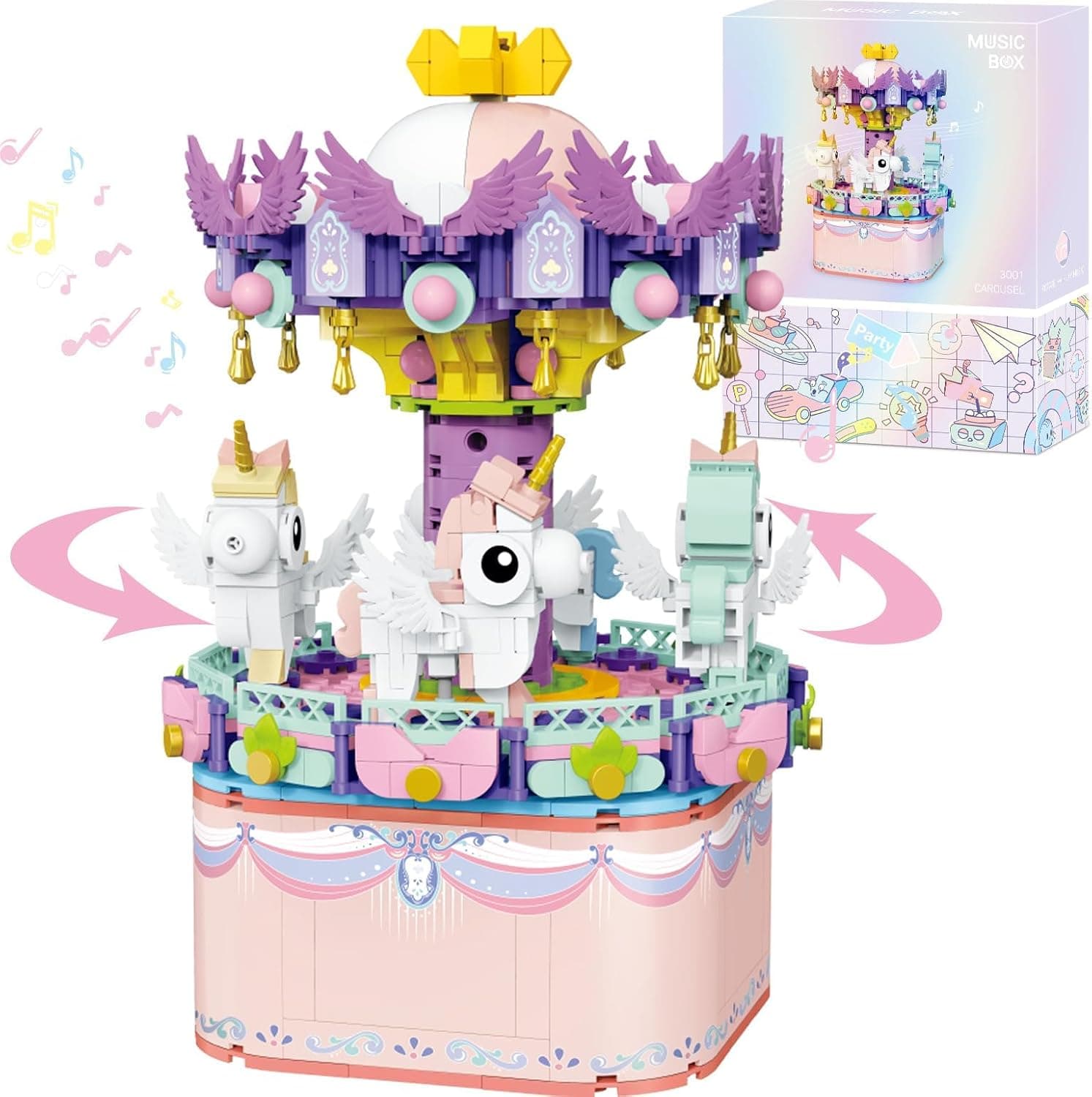 Music Box Building Toys, 874Pcs Rotating Carousel DIY Construction Set for Kids & Adults, STEM Block Toy, Ideal Birthday Gift for Boys & Girls 8 9 10 11 12 Years Old