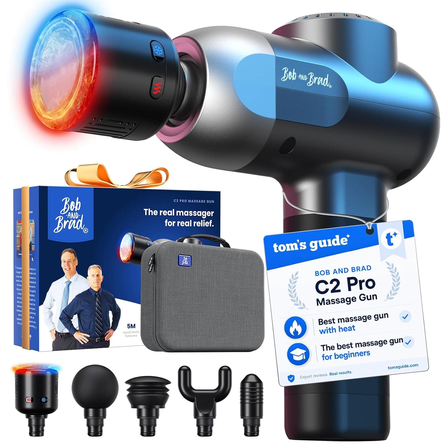 Massage Gun with Heat and Cold Therapy, BOB AND BRAD C2 Pro Deep Tissue Massager Gun with Heat, Professional Massage Gun for Home Gym Office Workout Recovery Pain Soreness Relief, Gift for Men Women