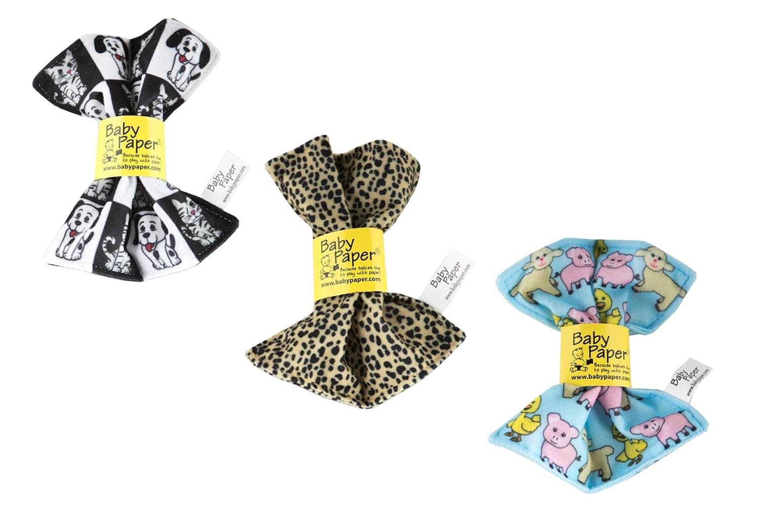 Baby Paper Original Crinkle Teether and Sensory Toy for Babies and Infants | 3 Pack - Farm, Cat Dog, Cheetah | Non-Toxic, Washable | The for Baby Showers