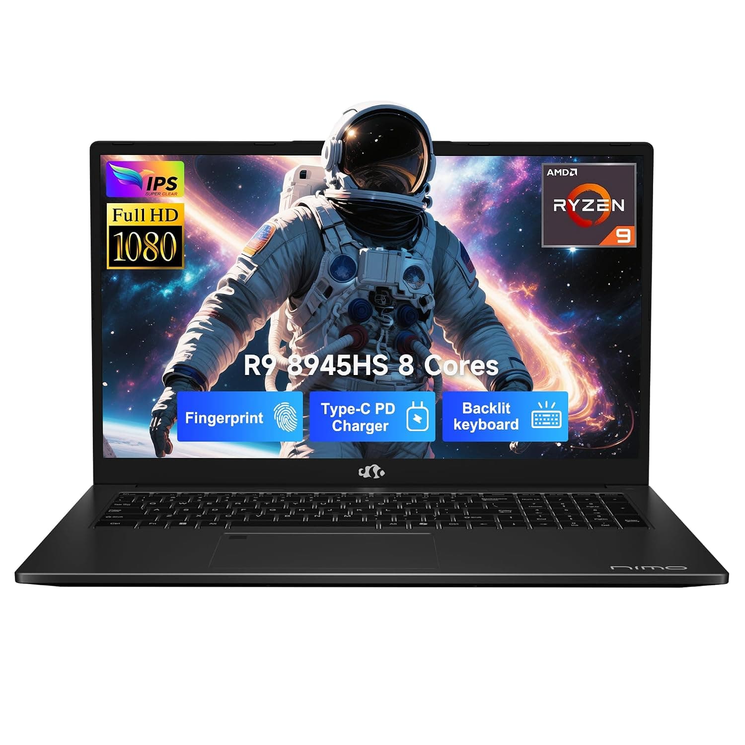 NIMO 17.3 Gaming-Laptop Ryzen 9 8945HS (>i9-13900H) 32GB RAM, 1TB SSD, Radeon 780M Graphics, PD 100W Type-C 4.0, AI&VR Ready Copilot+PC, Backlit KB Fingerprint Unlock, Gaming Student Office