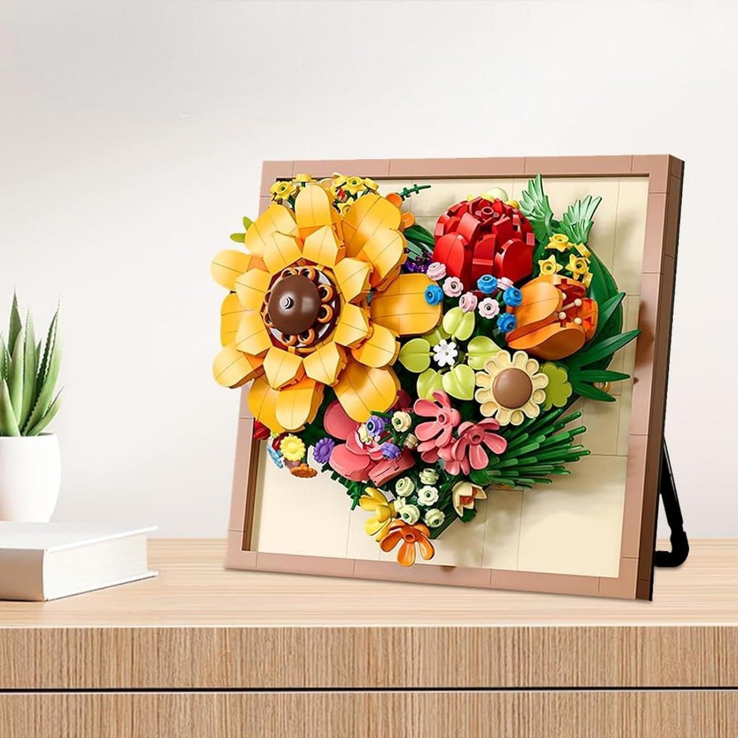 Flowers Sunflower Building Set with Frame, 781 Pieces 3D Sunflower Wall Art Building Block Set, Sunflower Creative Build Block for Home Dcor, Wall Art Architecture Sets for Adults Teens