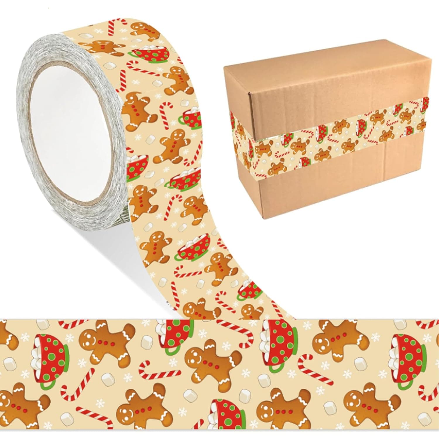 JarThenaAMCS 109 Yard Christmas Packing Tape Gingerbread Man Candy Cane Decorative Sticky Gift Wrapping Tape Packing Shipping Tapes for Xmas DIY Crafts Small Business Sealing Boxes Mail Boxes