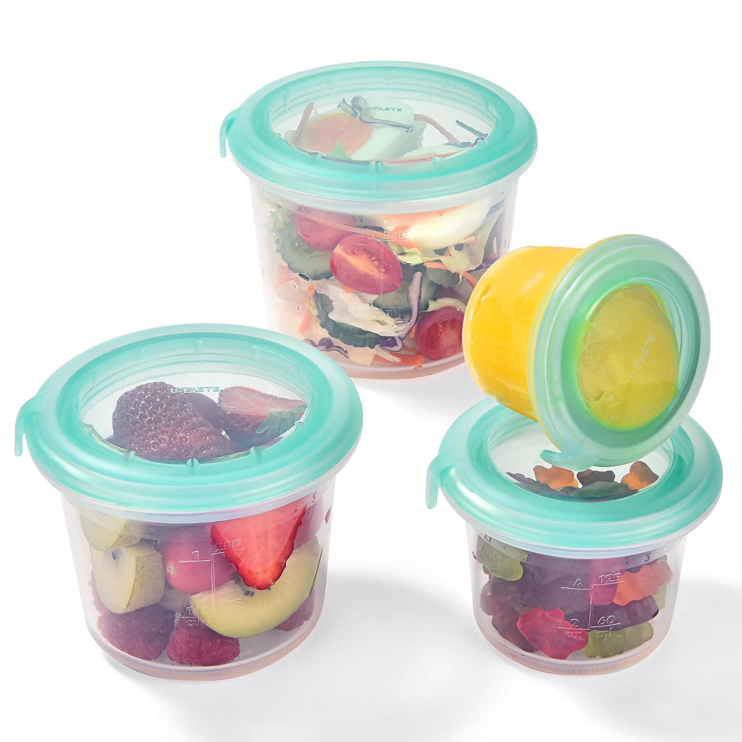 U-Taste 4PCS Silicone Food Containers Set Airtight Box(Aqua Sky) | Kitchen Storage, Nesting Clear Round Bento Box for Portion Control, Freezer & Microwave Safe ( 60ml/125ml/250ml/500ml)