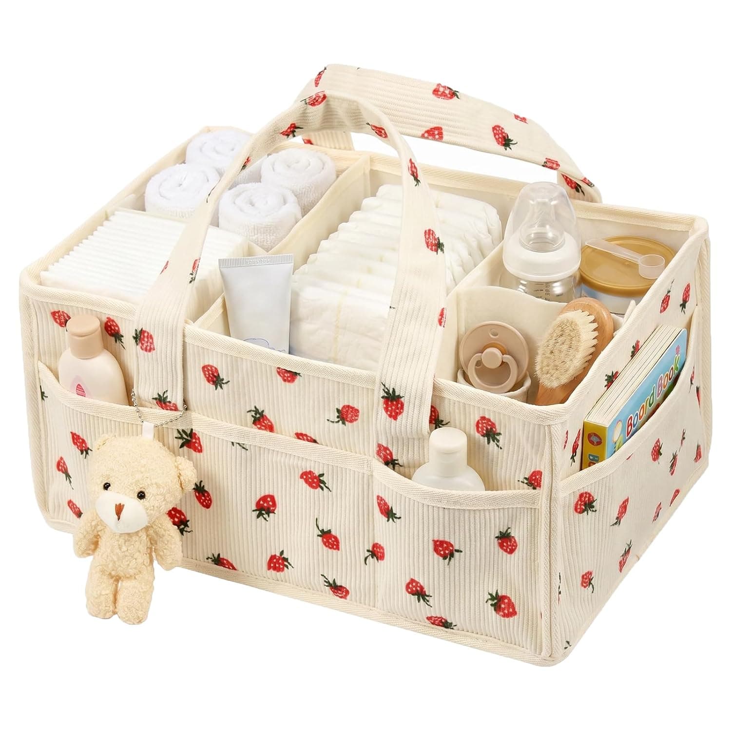 Nappy Caddy Organiser with Compartments and Handle, Portable Felt Nursery Diaper Storage Basket, Newborn Essentials Registry Baby Shower Gifts for Boys Girls