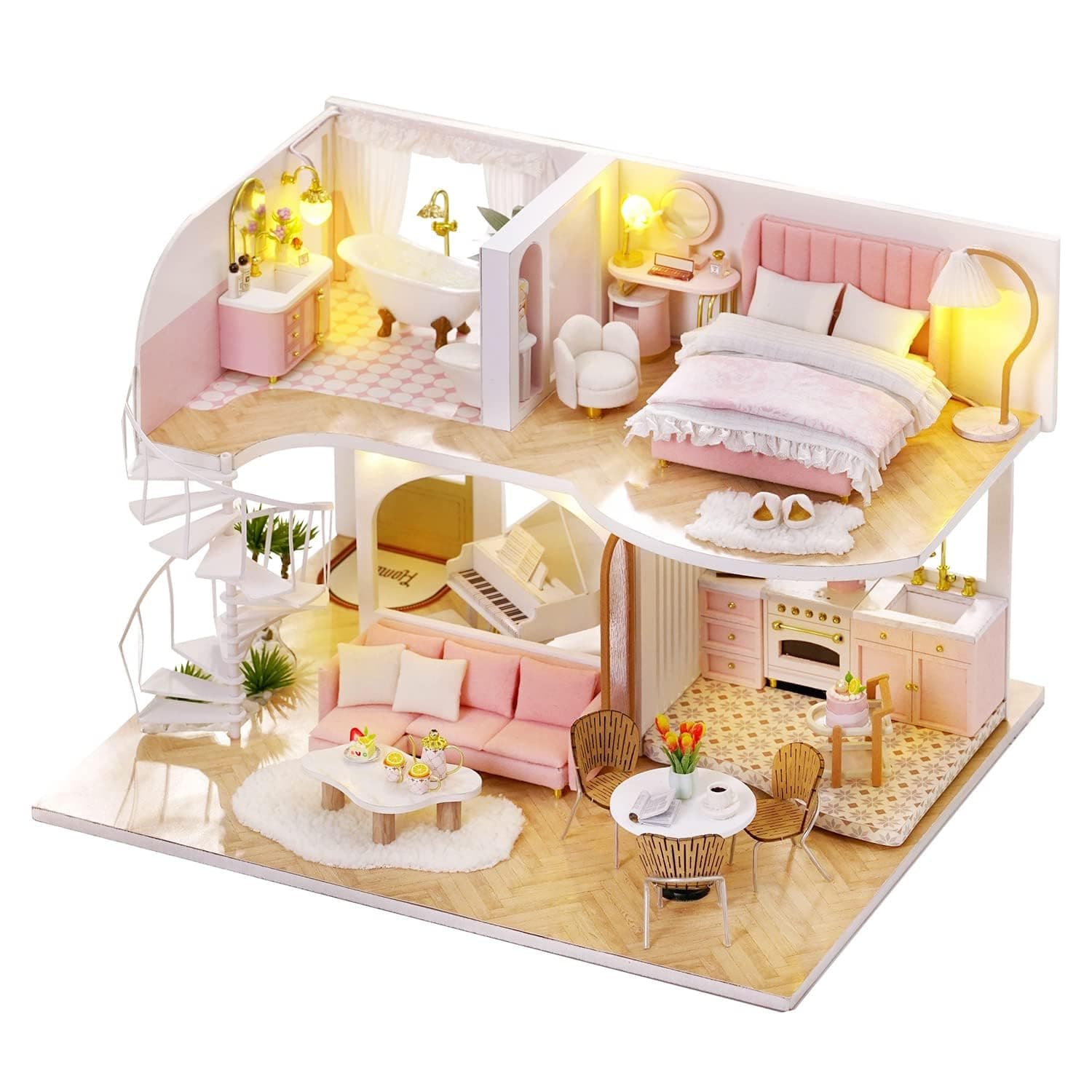 DIY Miniature Dollhouse Kit with Furniture, 1:24 Scale Creative Room Mini Wooden Doll House Accessories Plus Dust Proof & Music Movement for Kids Teens Adults(Whisper in The Morning)