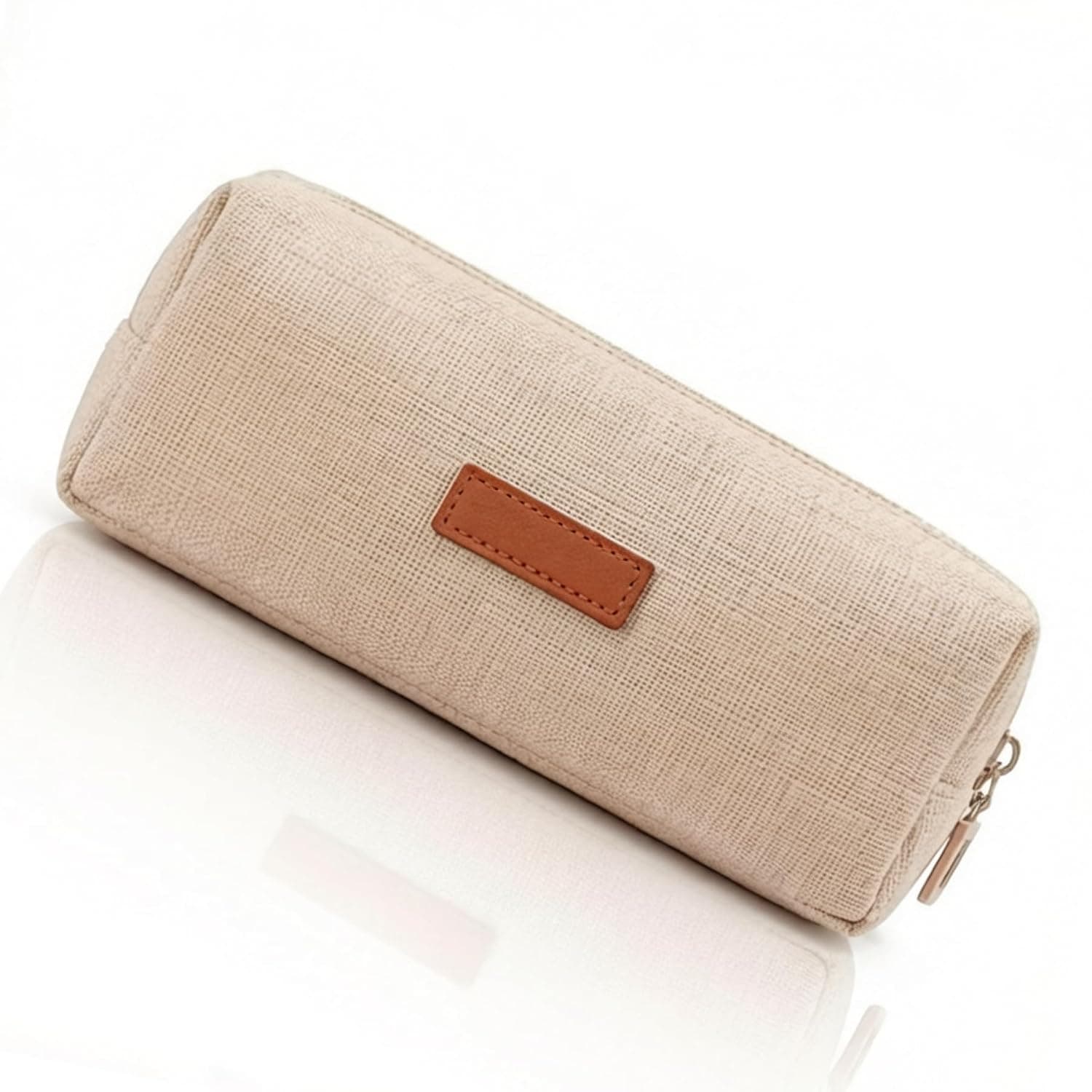 Beige Large Capacity Compact Zipper Pencil Case Storage Pouch