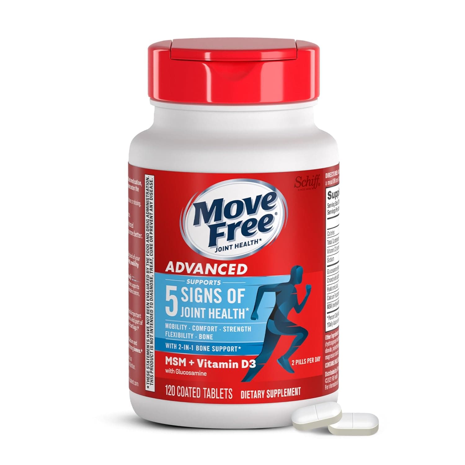 Move Free Advanced Glucosamine Chondroitin MSM + Vitamin D3 Joint Support Supplement, Supports Mobility Comfort Strength Flexibility & Bone + Immune Health - 120 Tablets (40 servings)* | Joint Support Supplement, Supports Mobility Comfort Strength Flexibility & Bone + Immune Health, 120 tablets (40 Servings)