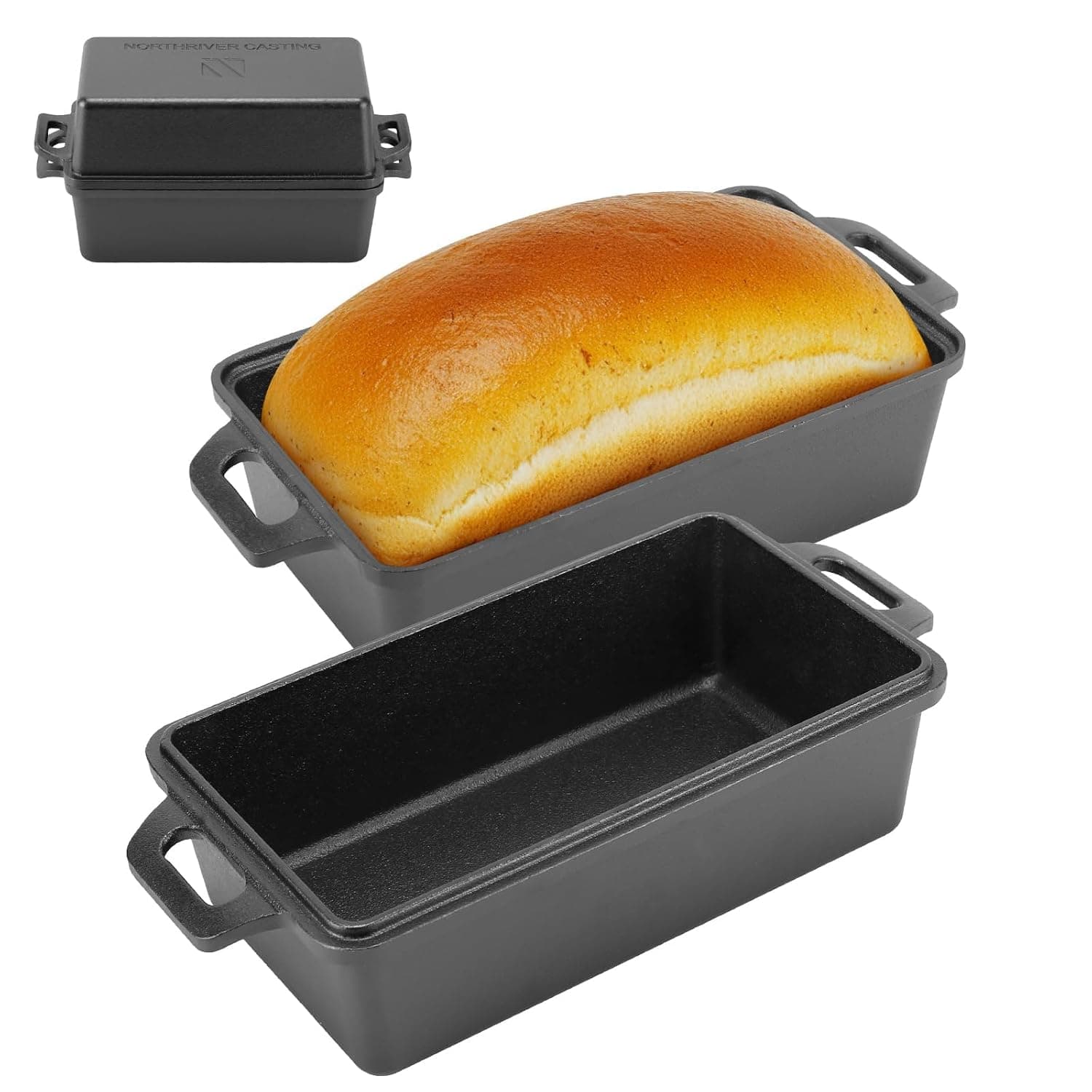 Tazweeq Cast Iron Loaf Pan, Heavy Duty Non Stick Bakeware with Lids, Even Heat Distribution for Bread, Cake & Meatloaf, Oven & Stove Safe, (9x5x2.75 Inches)