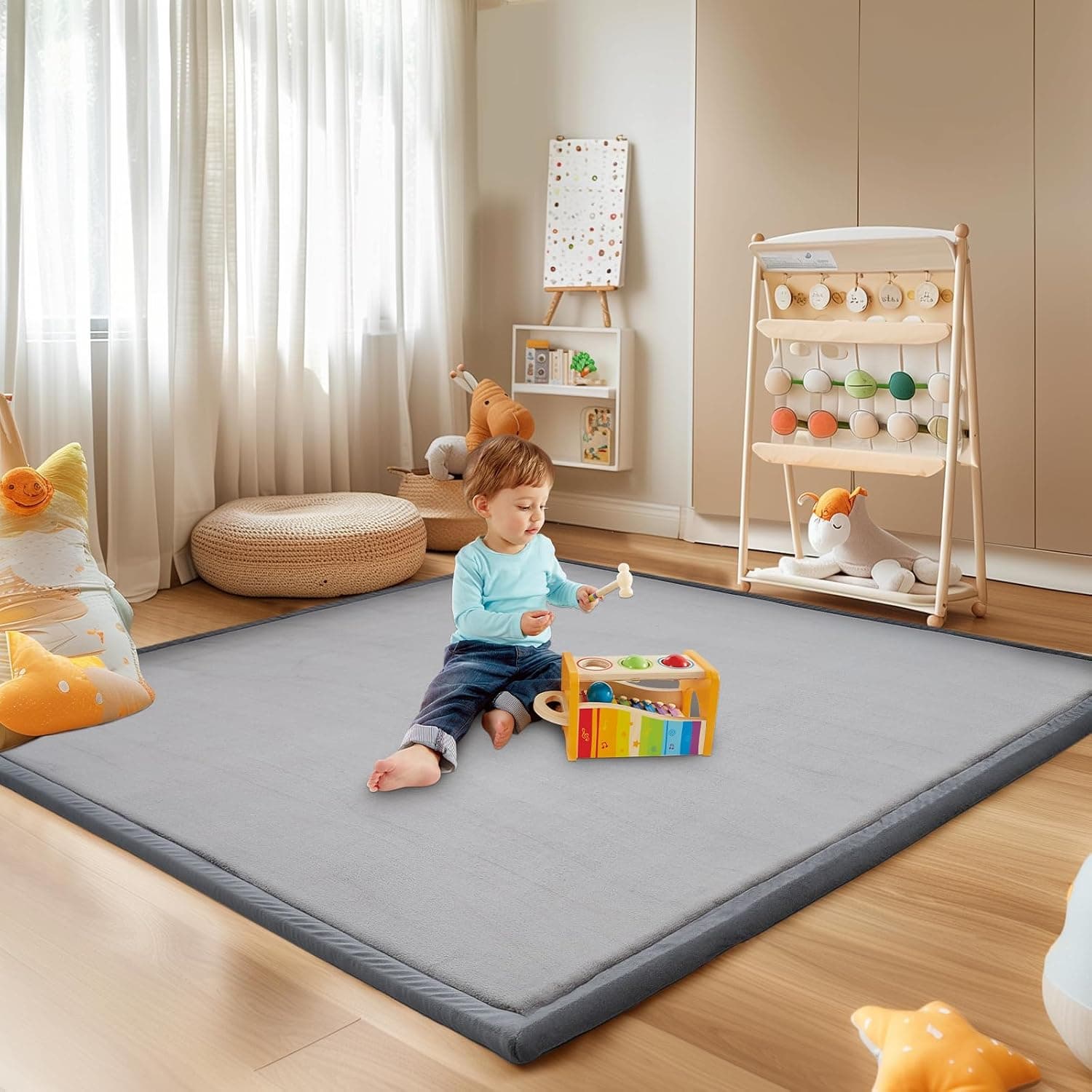 SUNYRISY Baby Play Mat for Floor 3.5cm Thick, 150 x 150 cm Foam Floor Padded Playmats for Babies, Soft Foldable Baby Rug Kids Playpen Mat for Crawling & Playing, Non-Slip Bottom