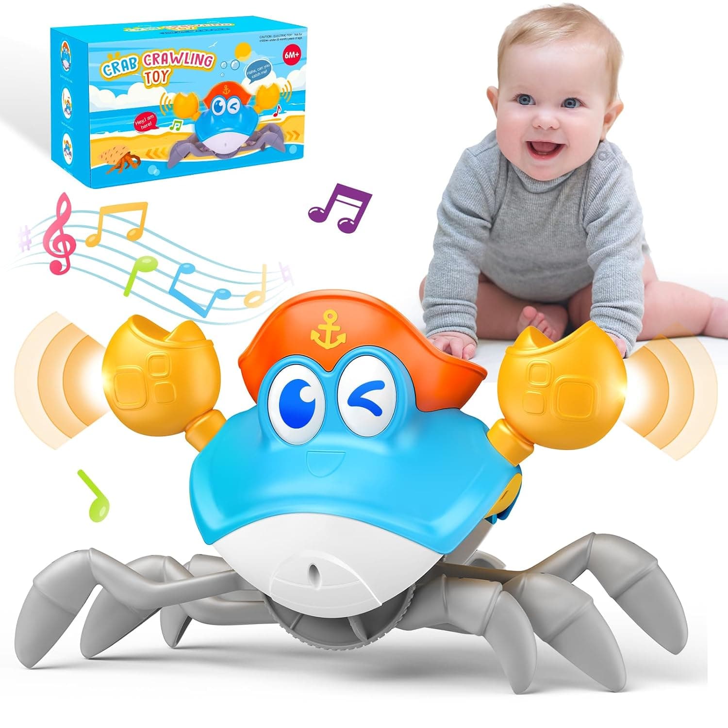 Crawling Crab Baby Toy: Infant Tummy Time Baby Toys with Music, Interactive Sensory Infant Walking Dancing Crab Toys for 6-12 12-18 36 Months Toddler Toys Birthday Gift