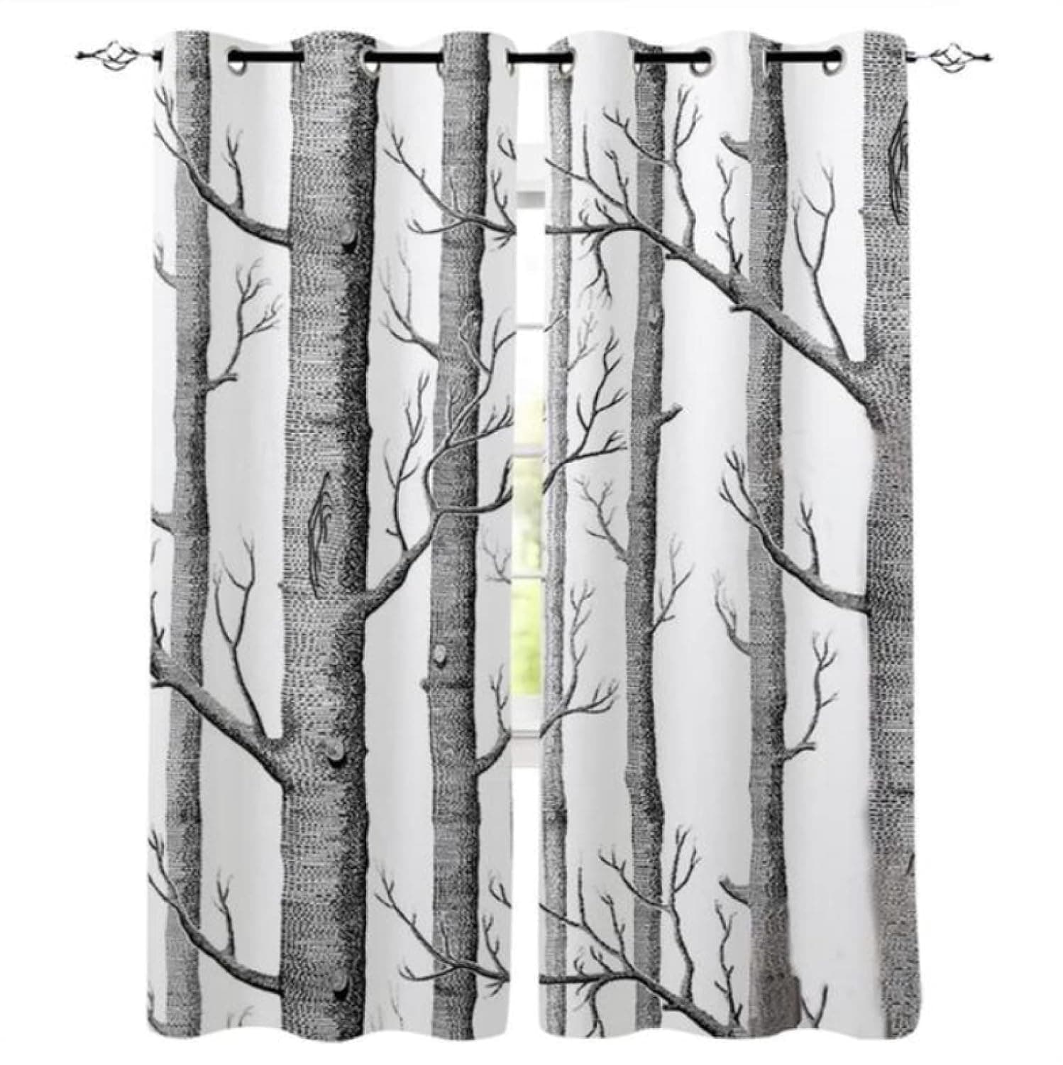 Forest Birch Grey Blackout Curtain Panels Nursery Essential for Girls Room 30x66 Inches Thermal Insulated Grommet Top Drapes Large Size