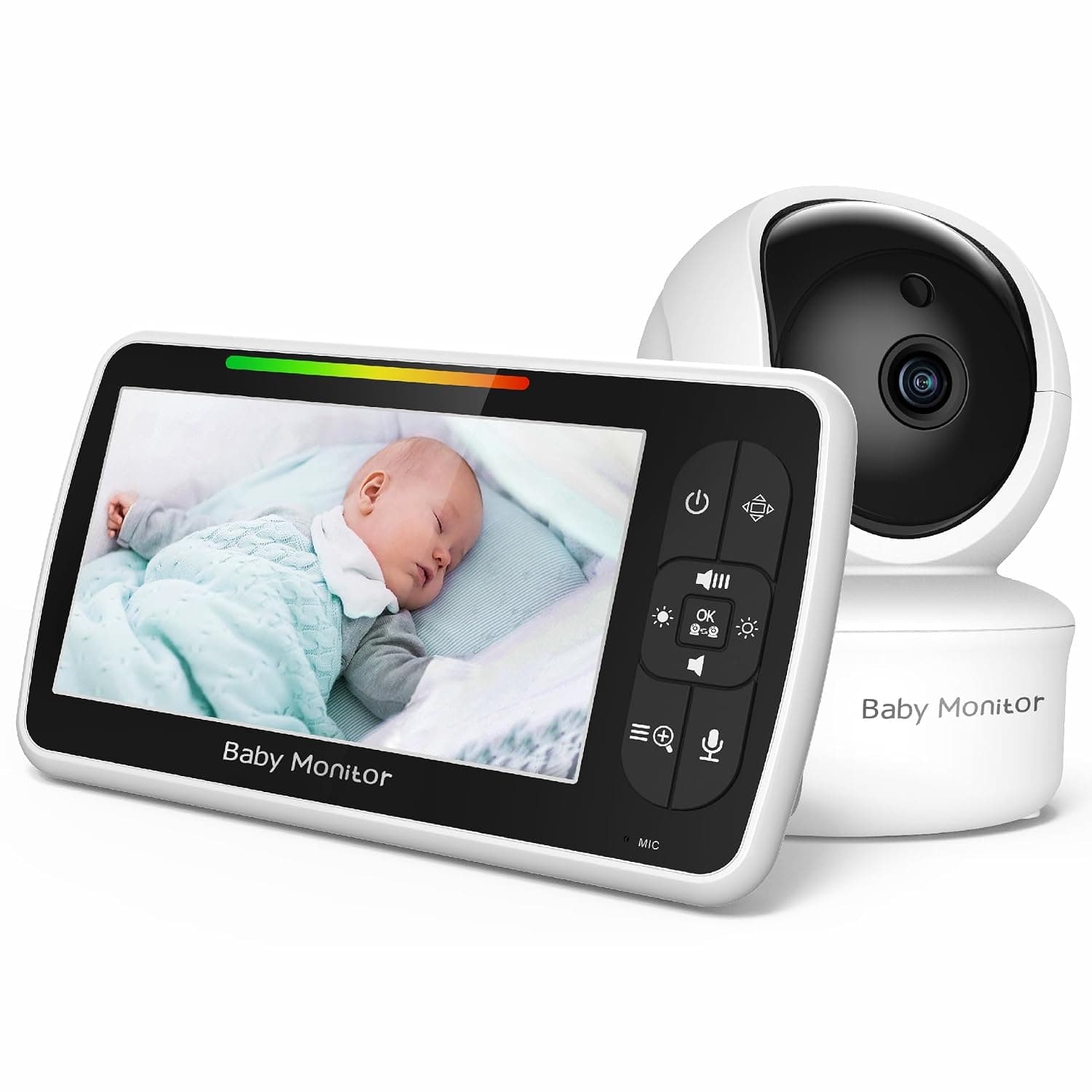Baby Monitor Camera and Audio - Large 5" Screen with 30Hrs Battery Life - Remote Pan-Tilt-Zoom;No WiFi, Two-Way Audio, Night Vision, Temperature, Lullabies, 960ft Long Range Baby Monitor