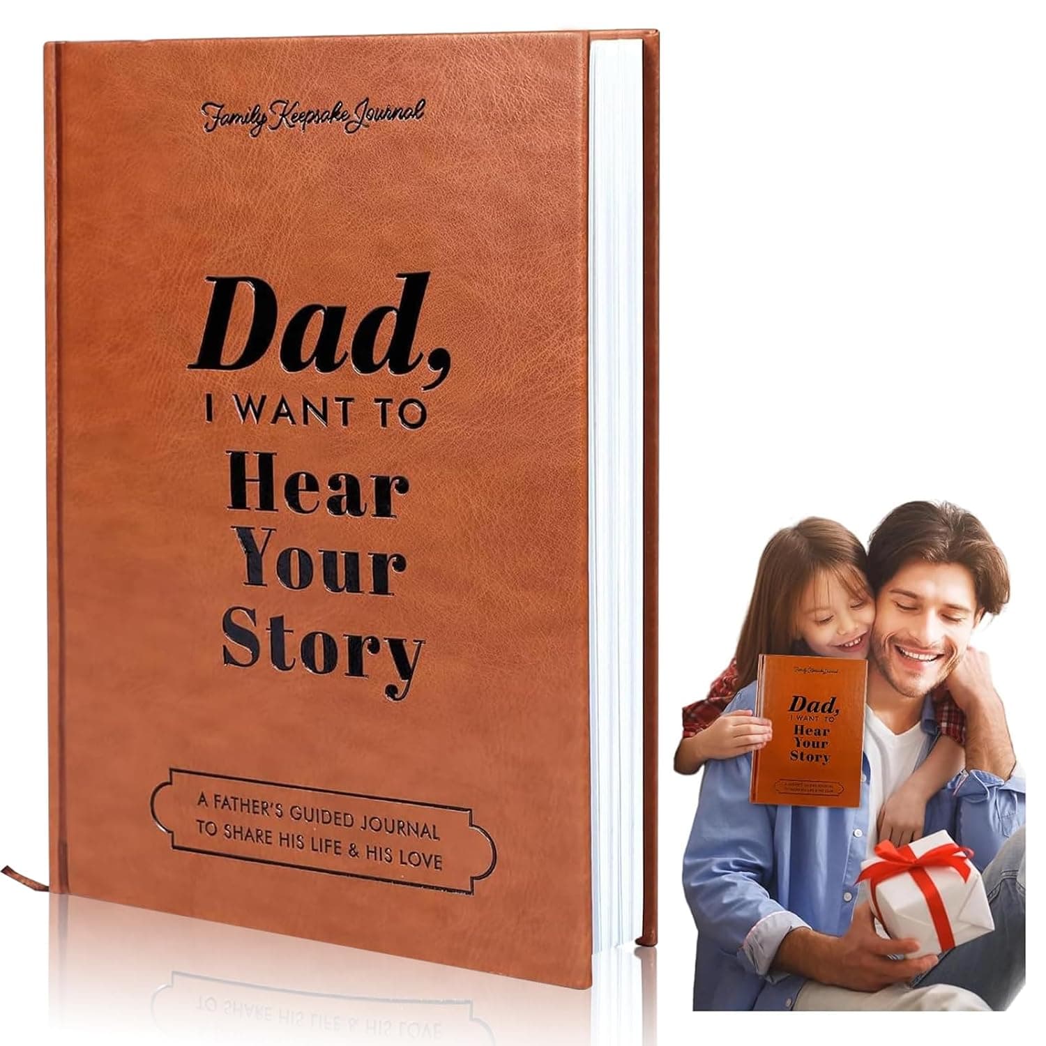 Dad, I Want To Hear Your Story, Great Gift For Dad, Leather Wrapped Hardback Ribbon Bookmark, Father's autobiography, A Father’s Guided Journal To Share His Life & His Love