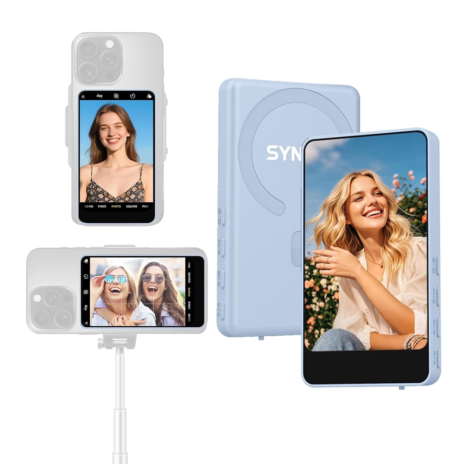 SYNCO M4 Magnetic Phone Vlog Selfie Monitor Screen, Wireless Back Camera Monitor for Live Stream TikTok, Compatible with iPhone & Android, 4" 4K HD with 50m BT 5.4 Wireless, 3H Battery (Blue)